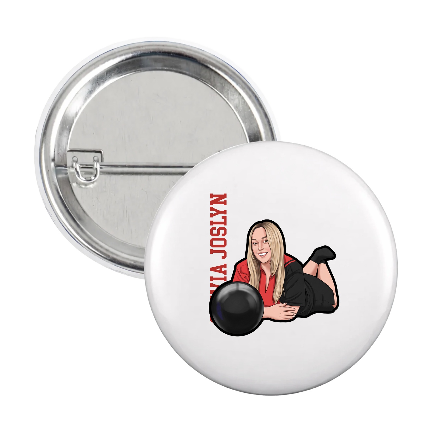 Game Day Button — Name Vertical in White