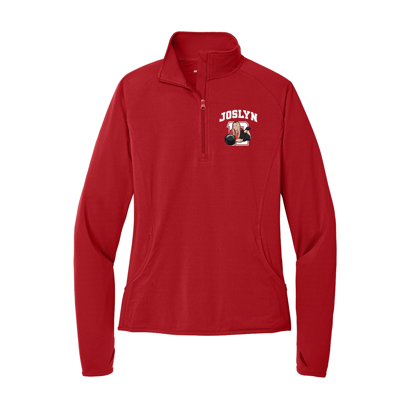 Women's Q-Zip Pullover — Number in Red