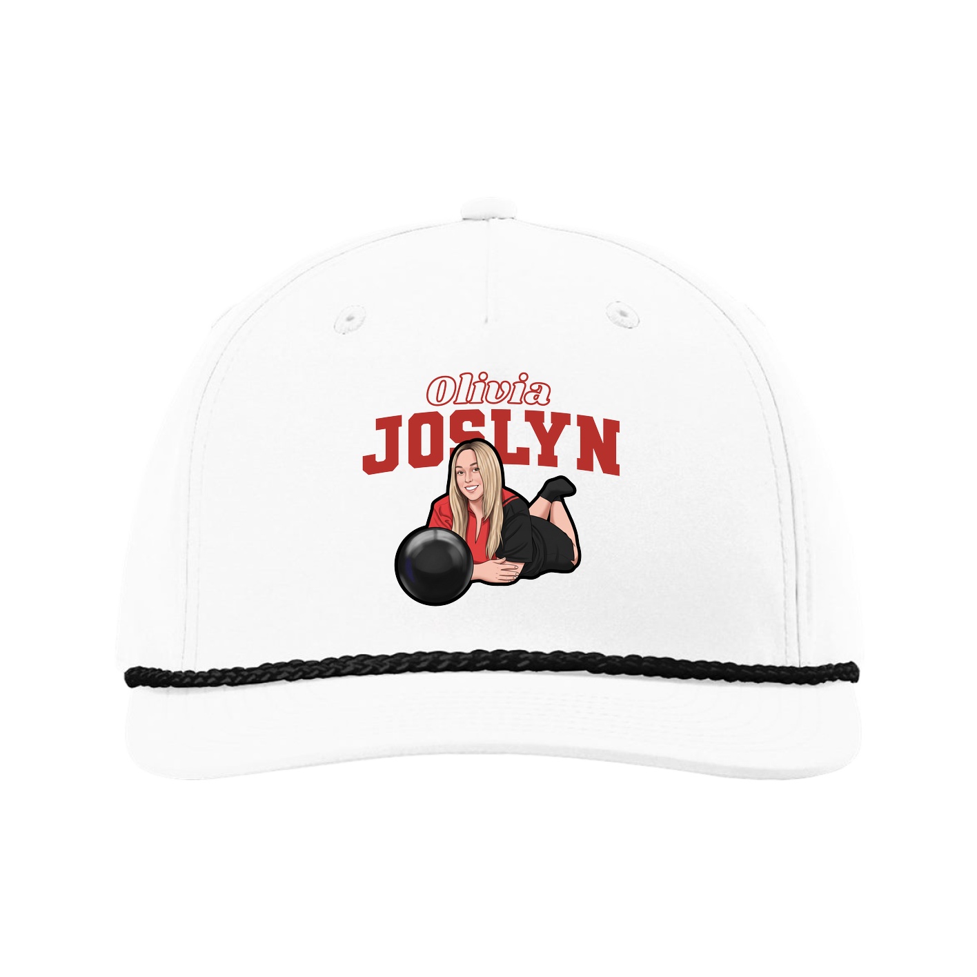Five-Panel Classic Rope Cap — Name Arch in White
