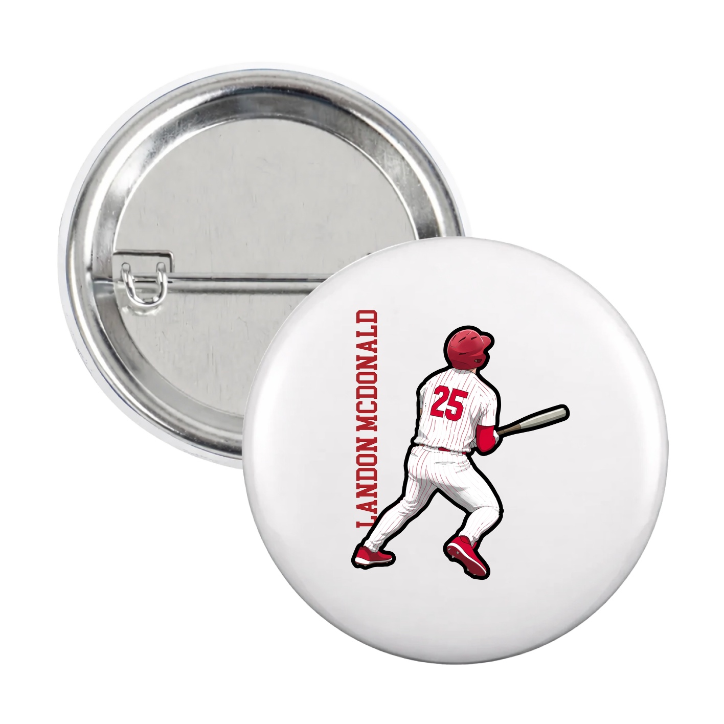 Game Day Button — Name Vertical in White
