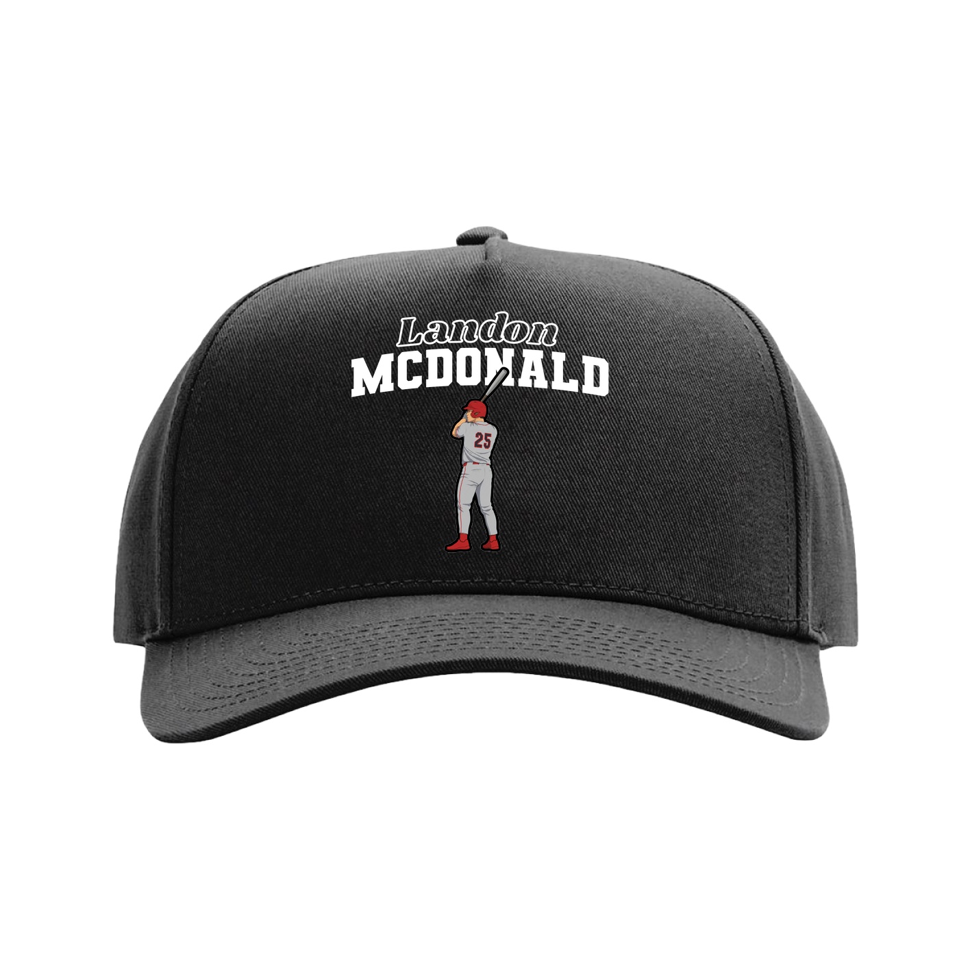 Full Fabric Five-Panel Champ Cap — Name Arch in Black