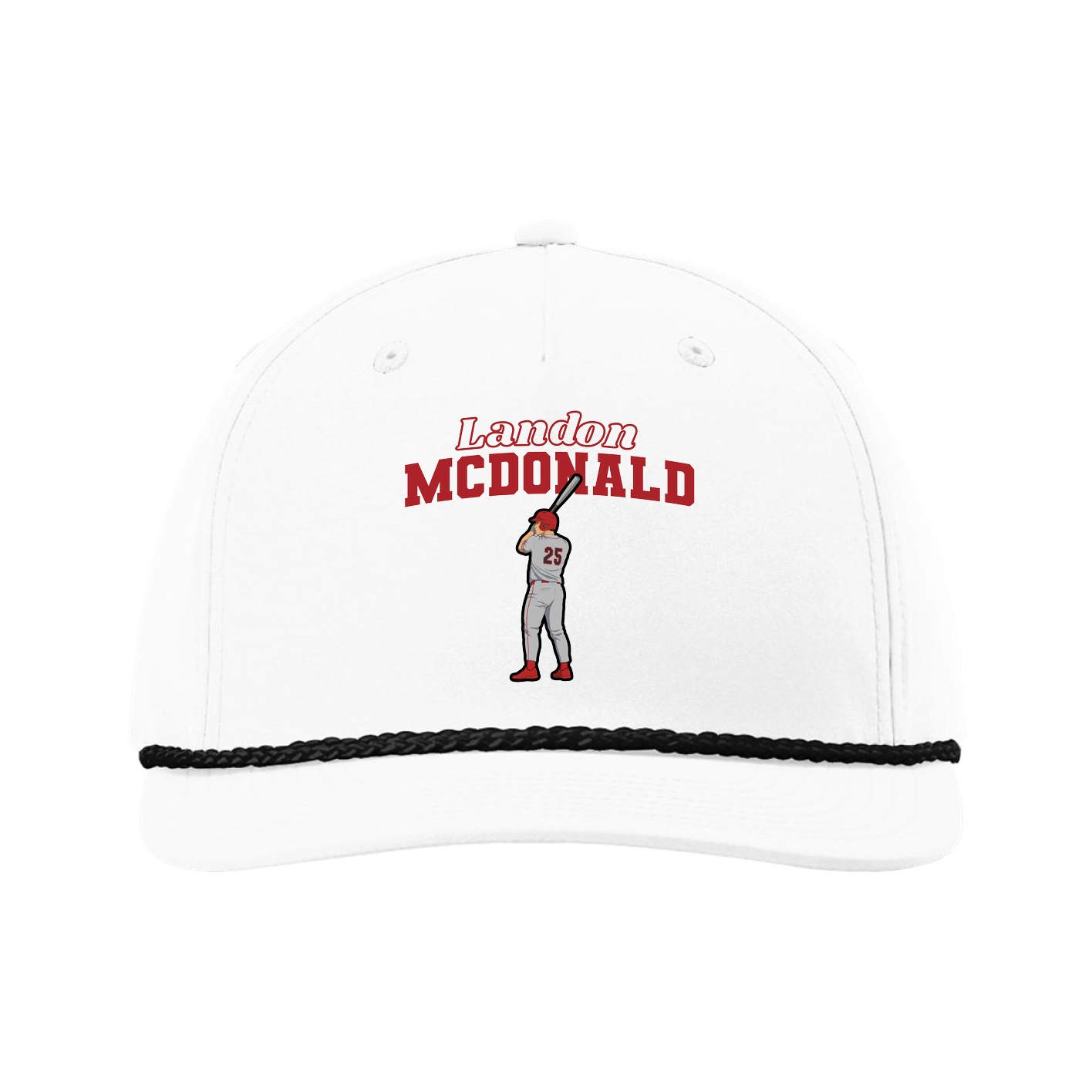 Five-Panel Classic Rope Cap — Name Arch in White
