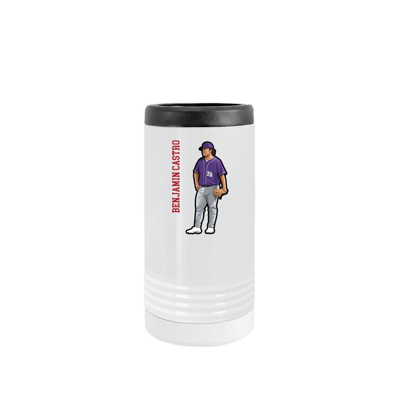 Slim Beverage Holder — Name Vertical in White