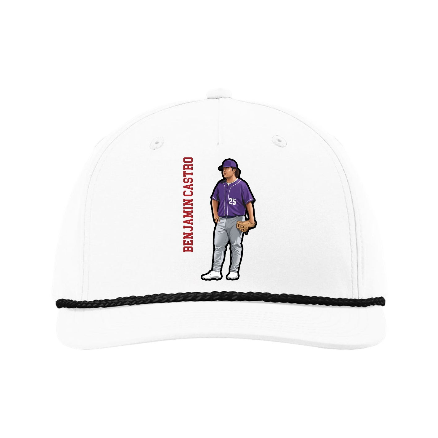 Five-Panel Classic Rope Cap — Name Vertical in White