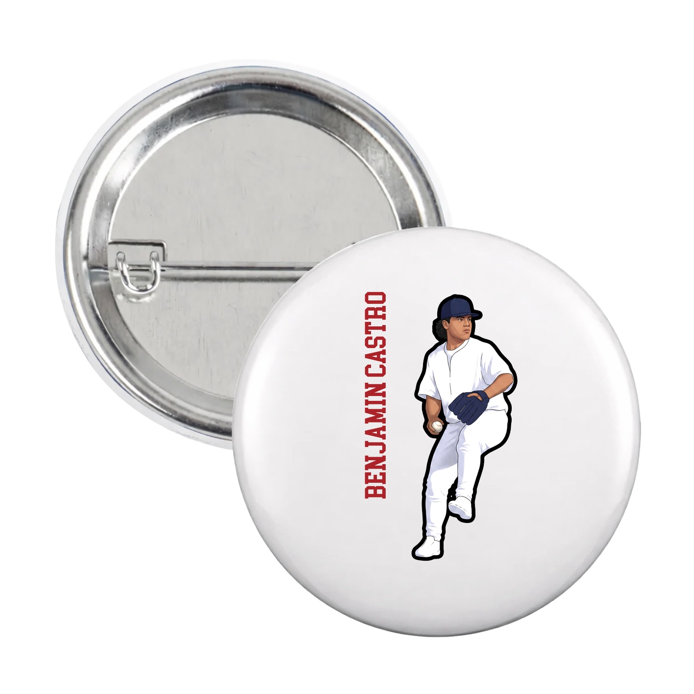 Game Day Button — Name Vertical in White