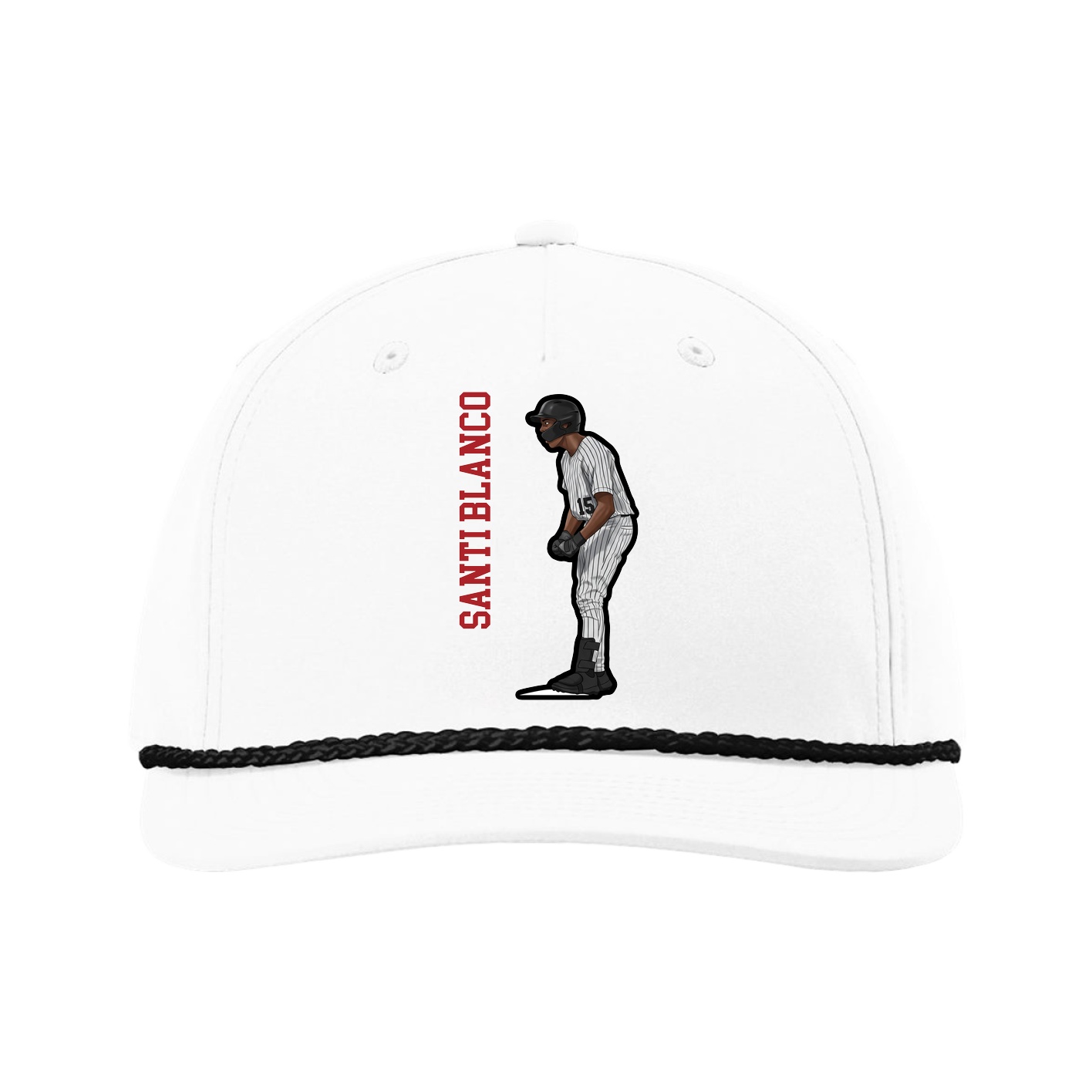Five-Panel Classic Rope Cap — Name Vertical in White