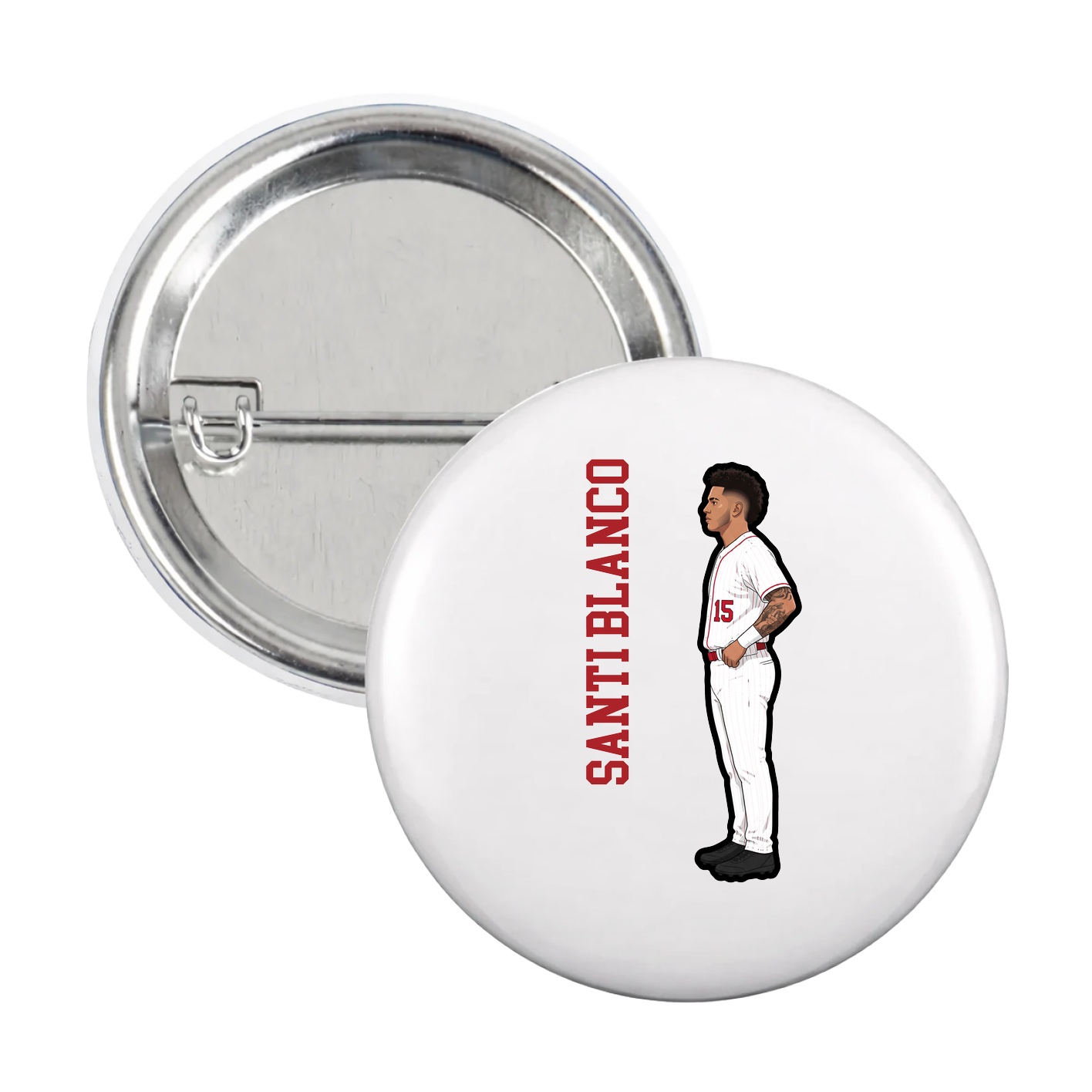 Game Day Button — Name Vertical in White