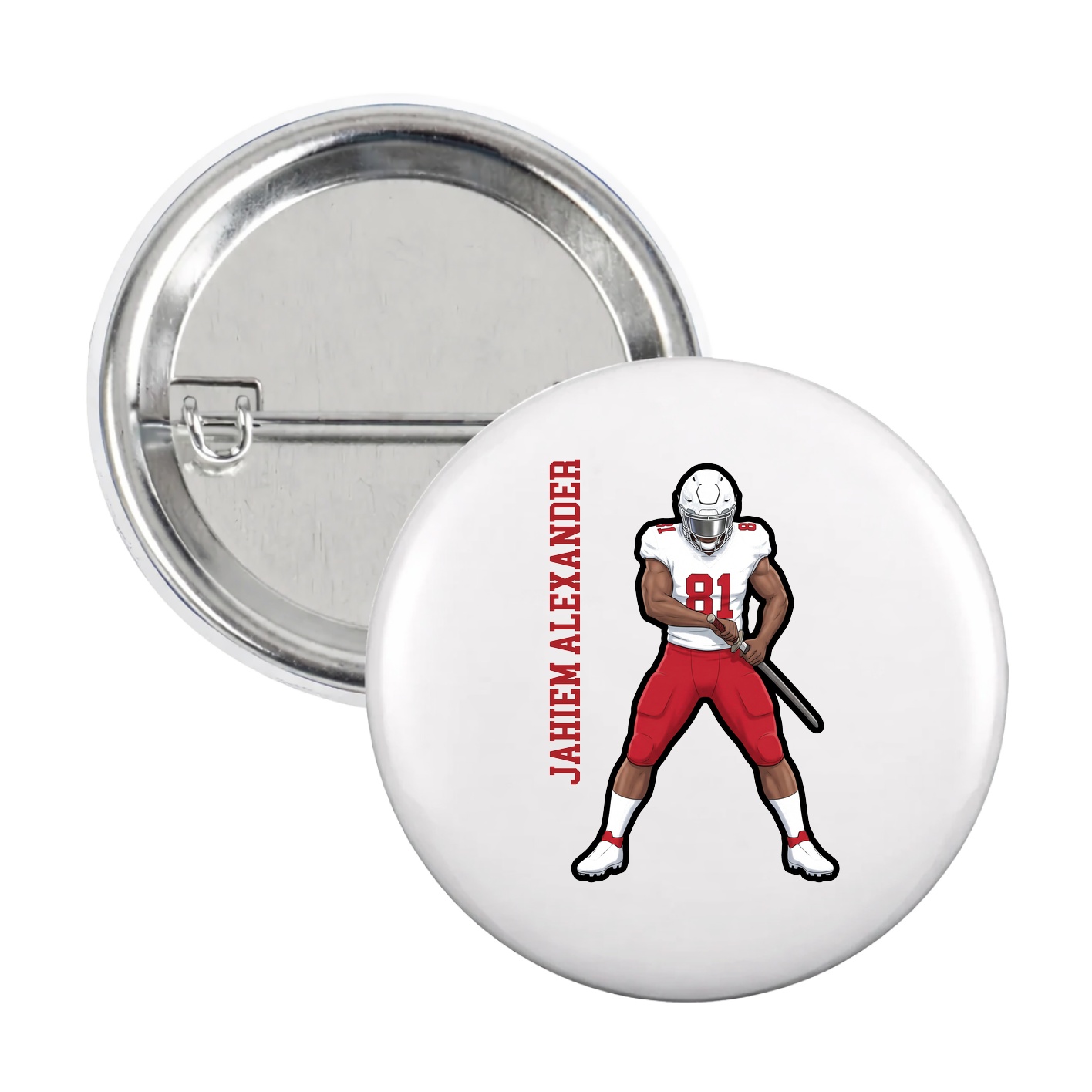 Game Day Button — Name Vertical in White