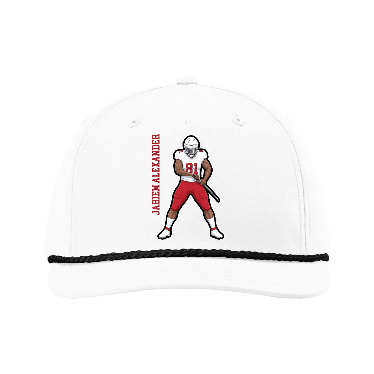 Five-Panel Classic Rope Cap — Name Vertical in White