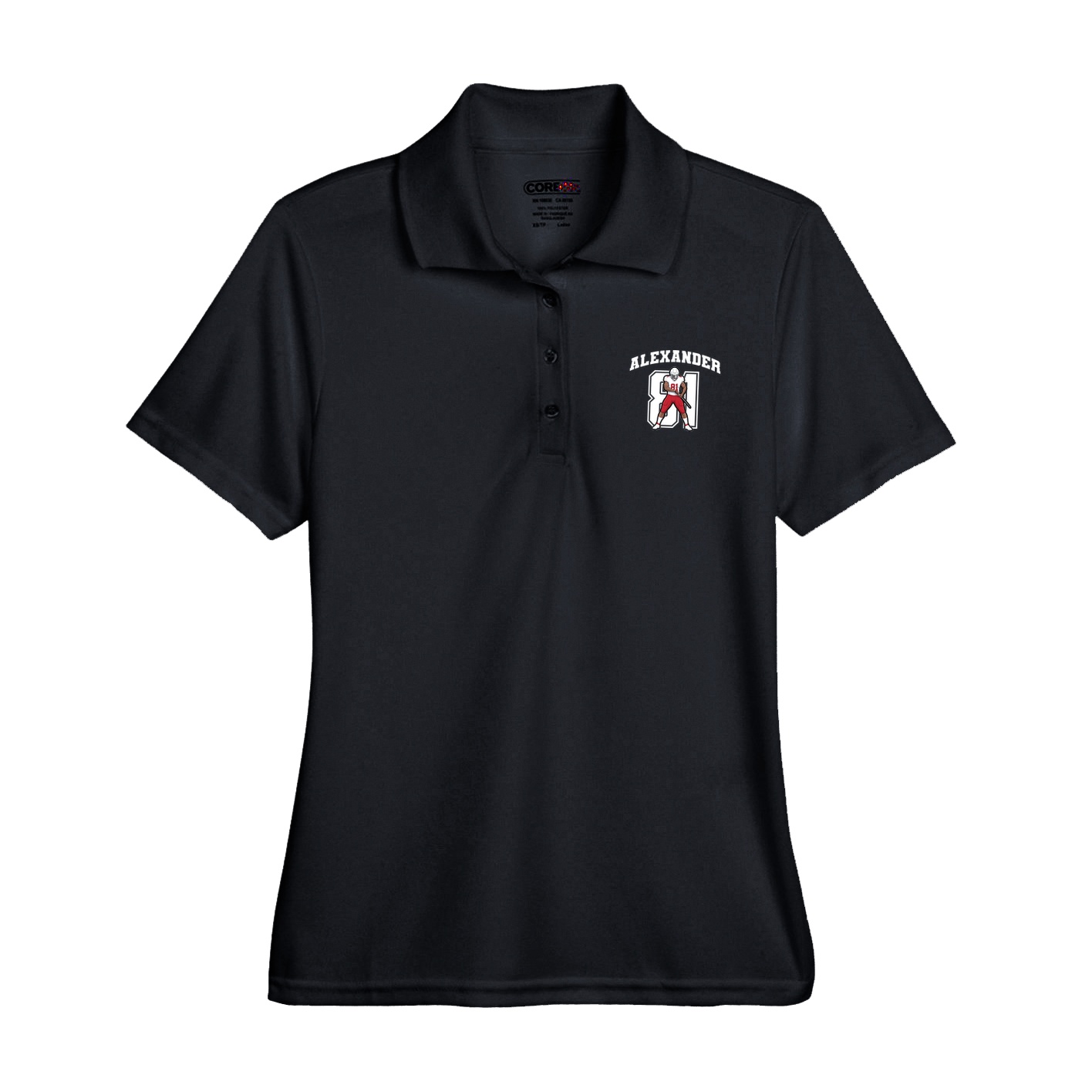 Womens Performance Polo — Number in Black