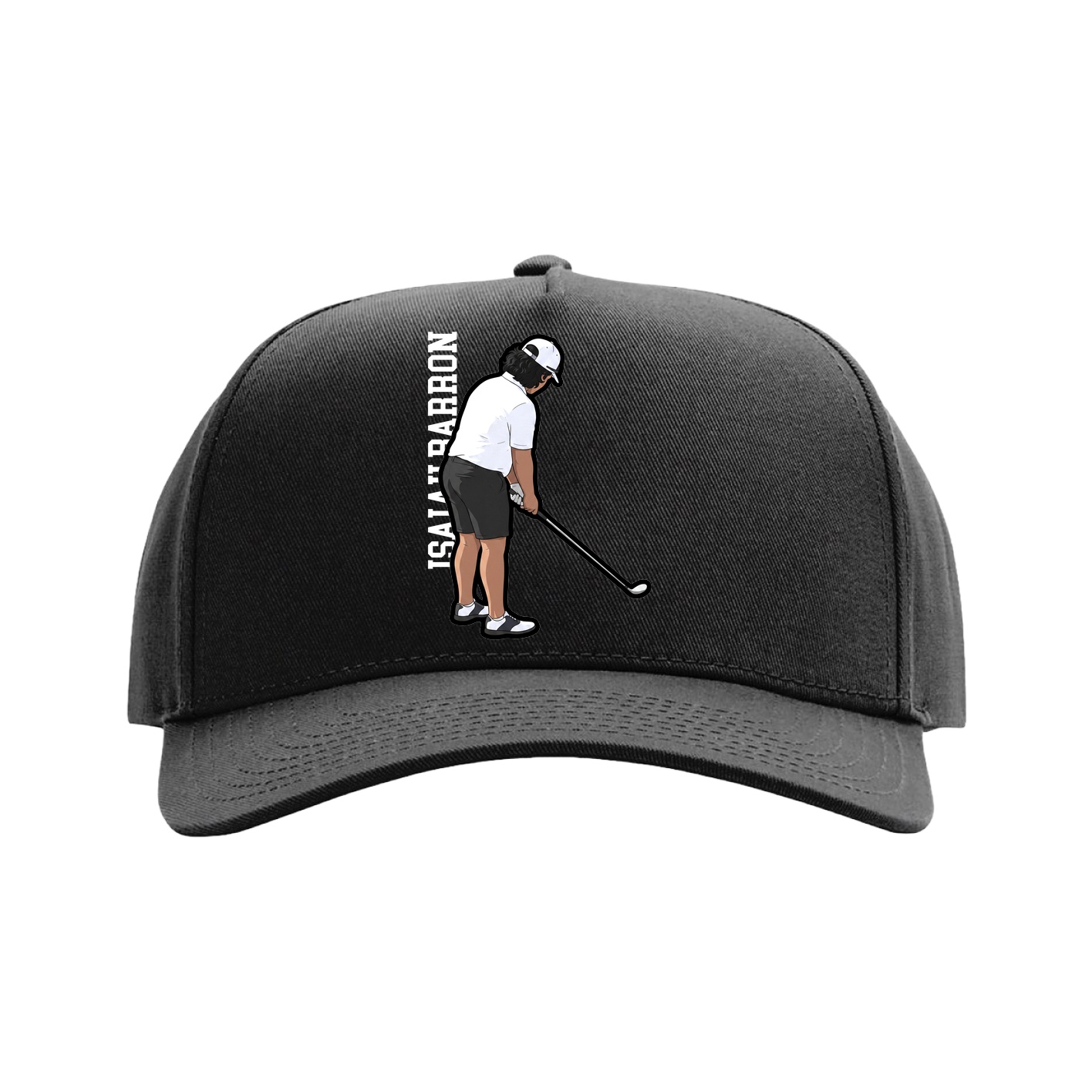 Full Fabric Five-Panel Champ Cap — Name Vertical in Black