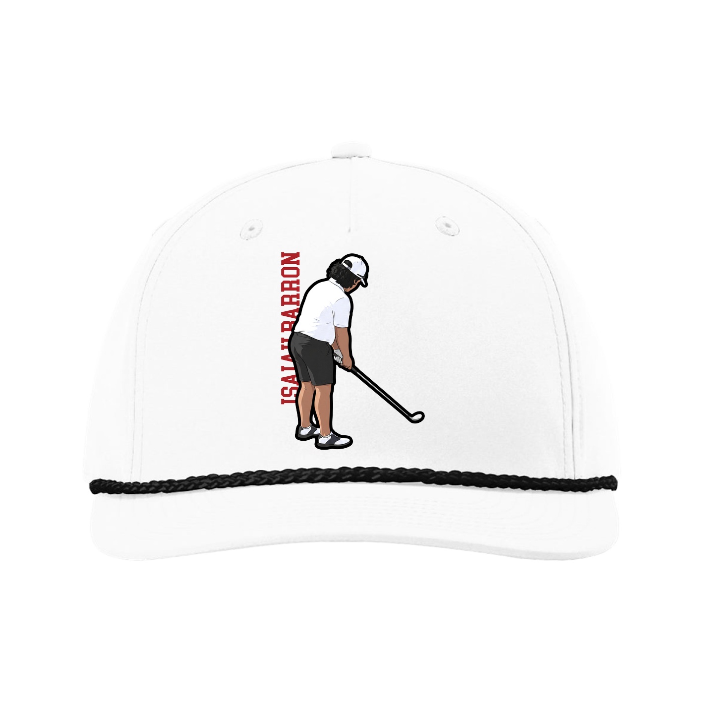Five-Panel Classic Rope Cap — Name Vertical in White