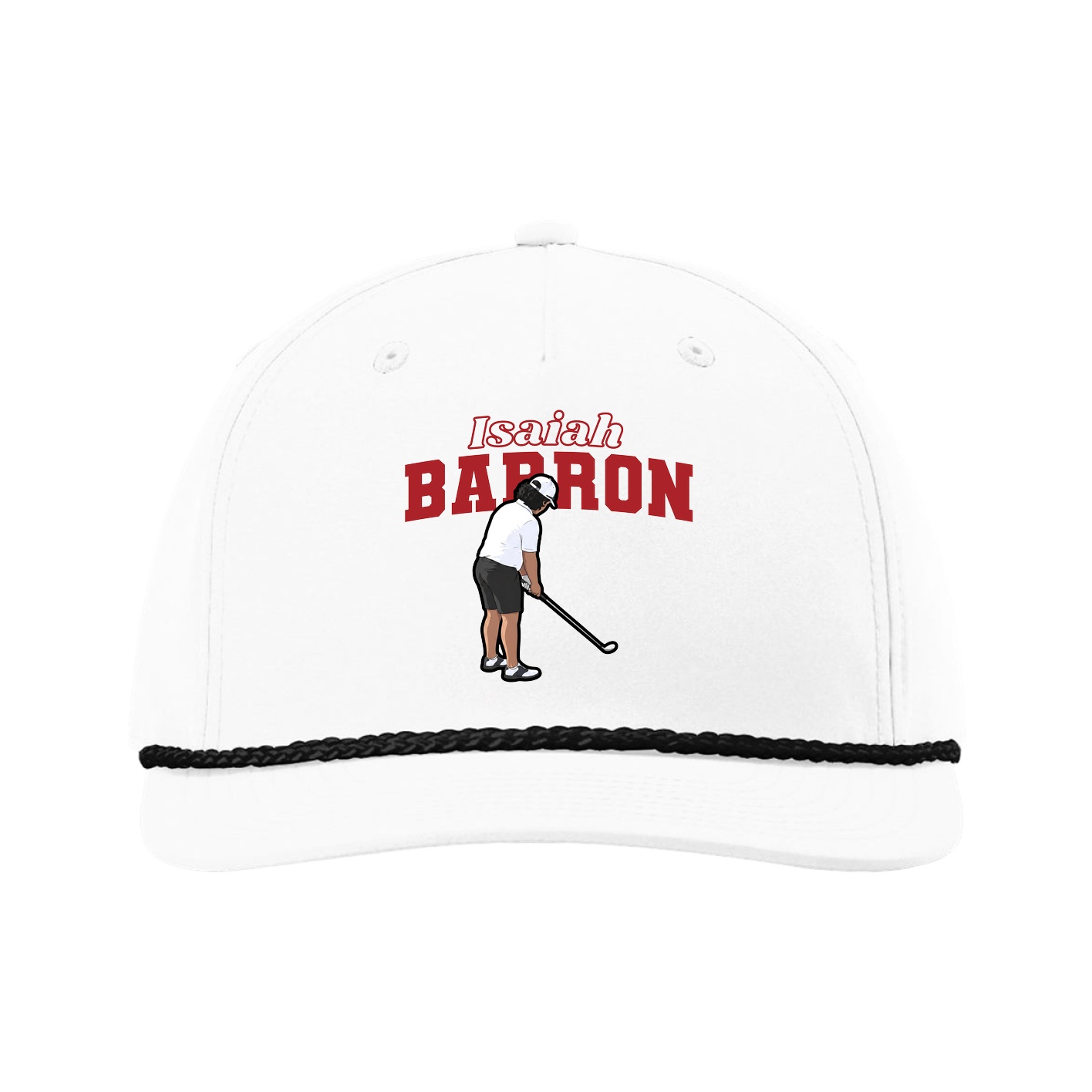 Five-Panel Classic Rope Cap — Name Arch in White