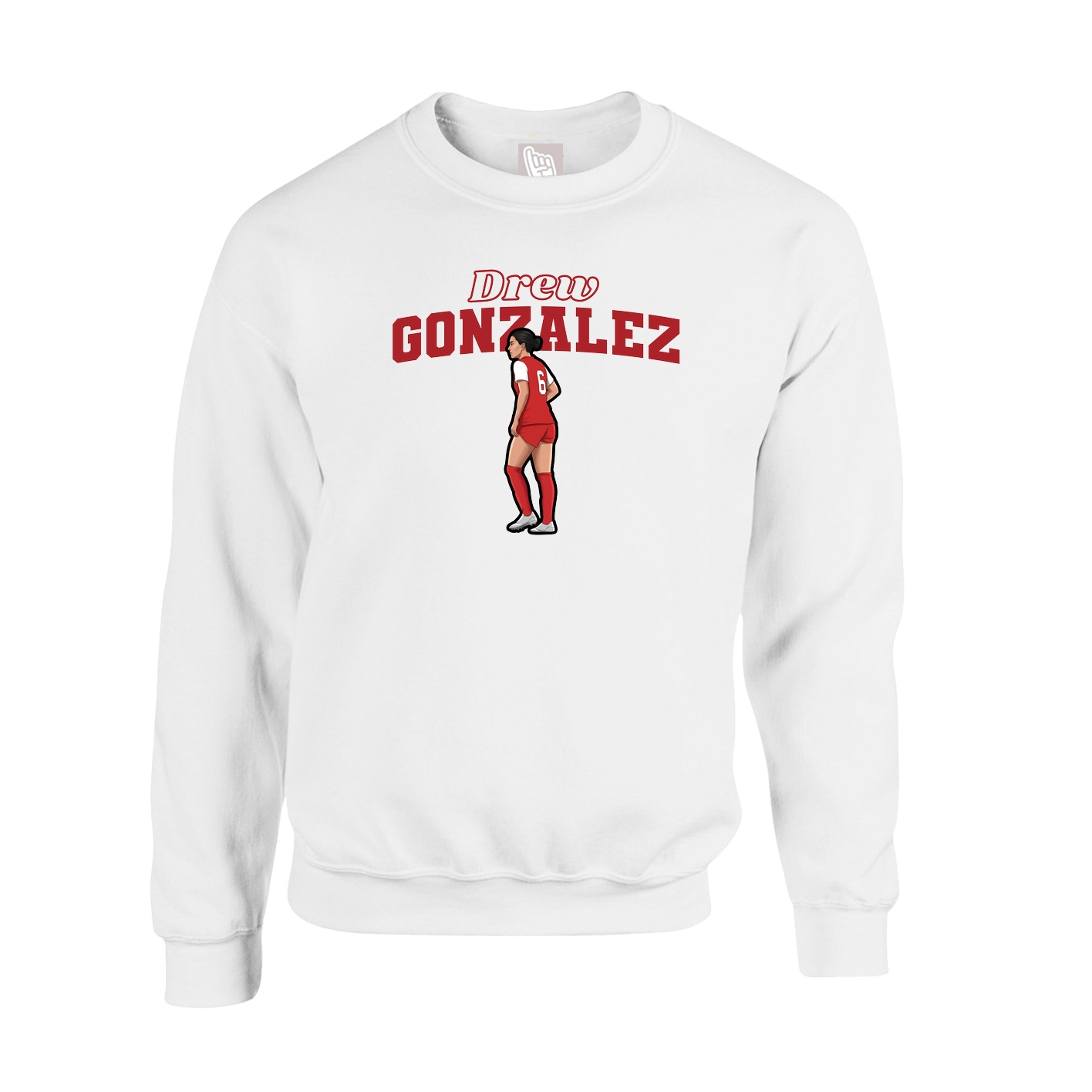 Fleece Crew — Name Arch in White