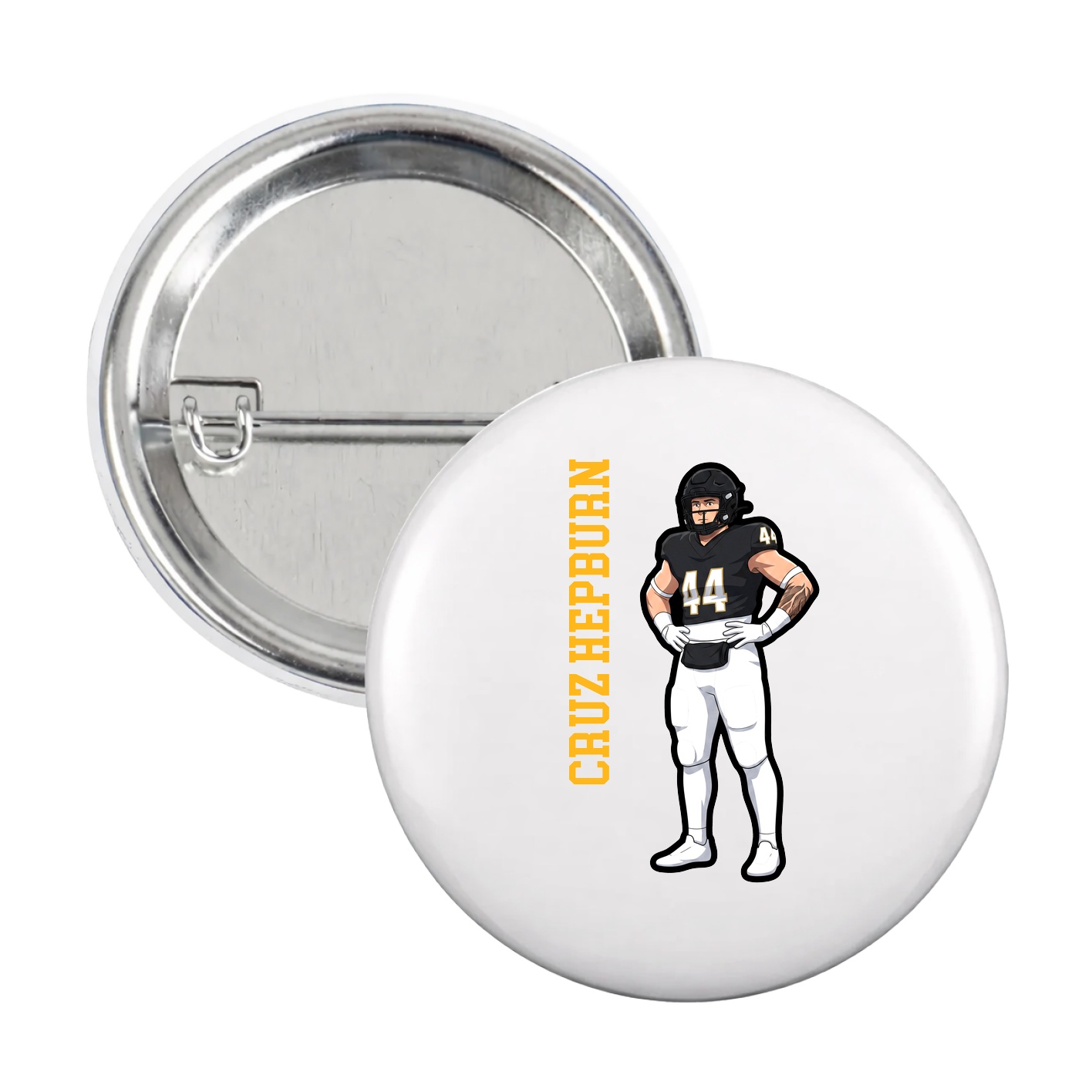 Game Day Button — Name Vertical in White
