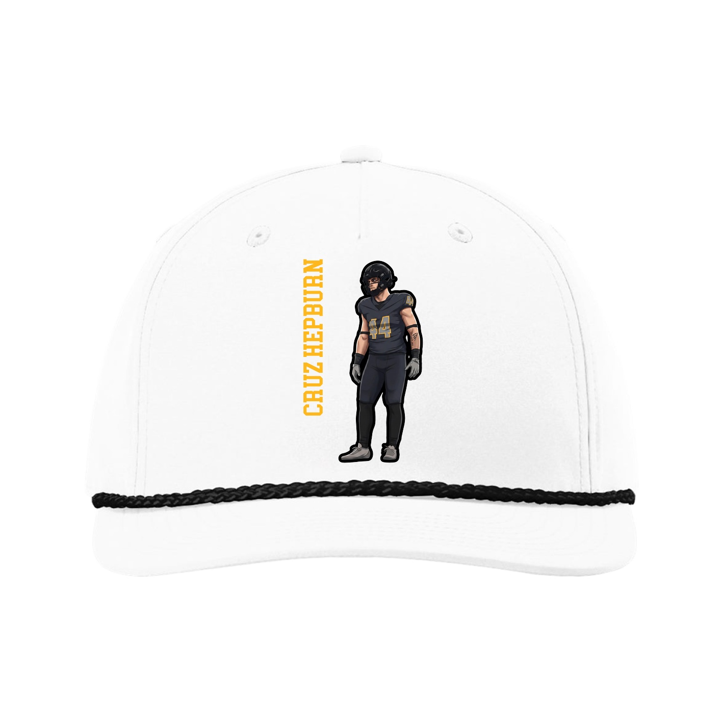 Five-Panel Classic Rope Cap — Name Vertical in White