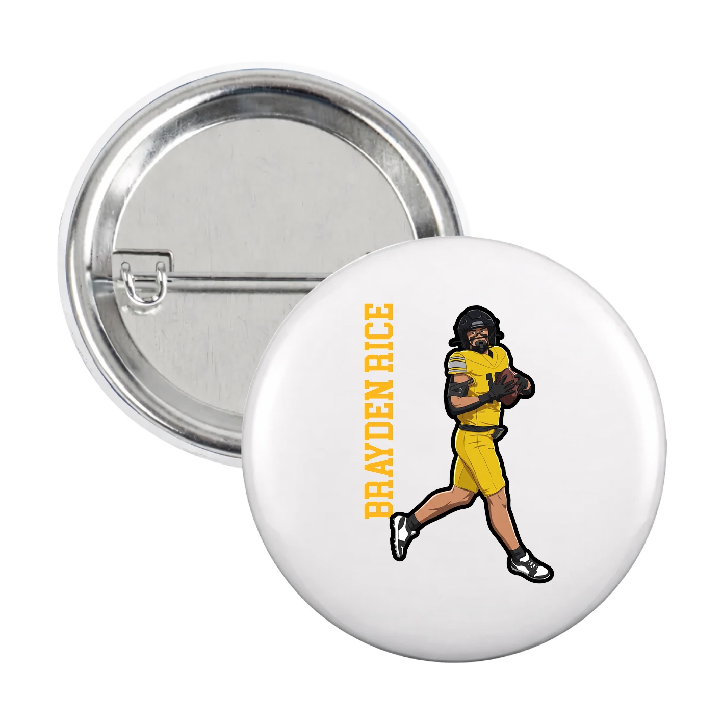 Game Day Button — Name Vertical in White