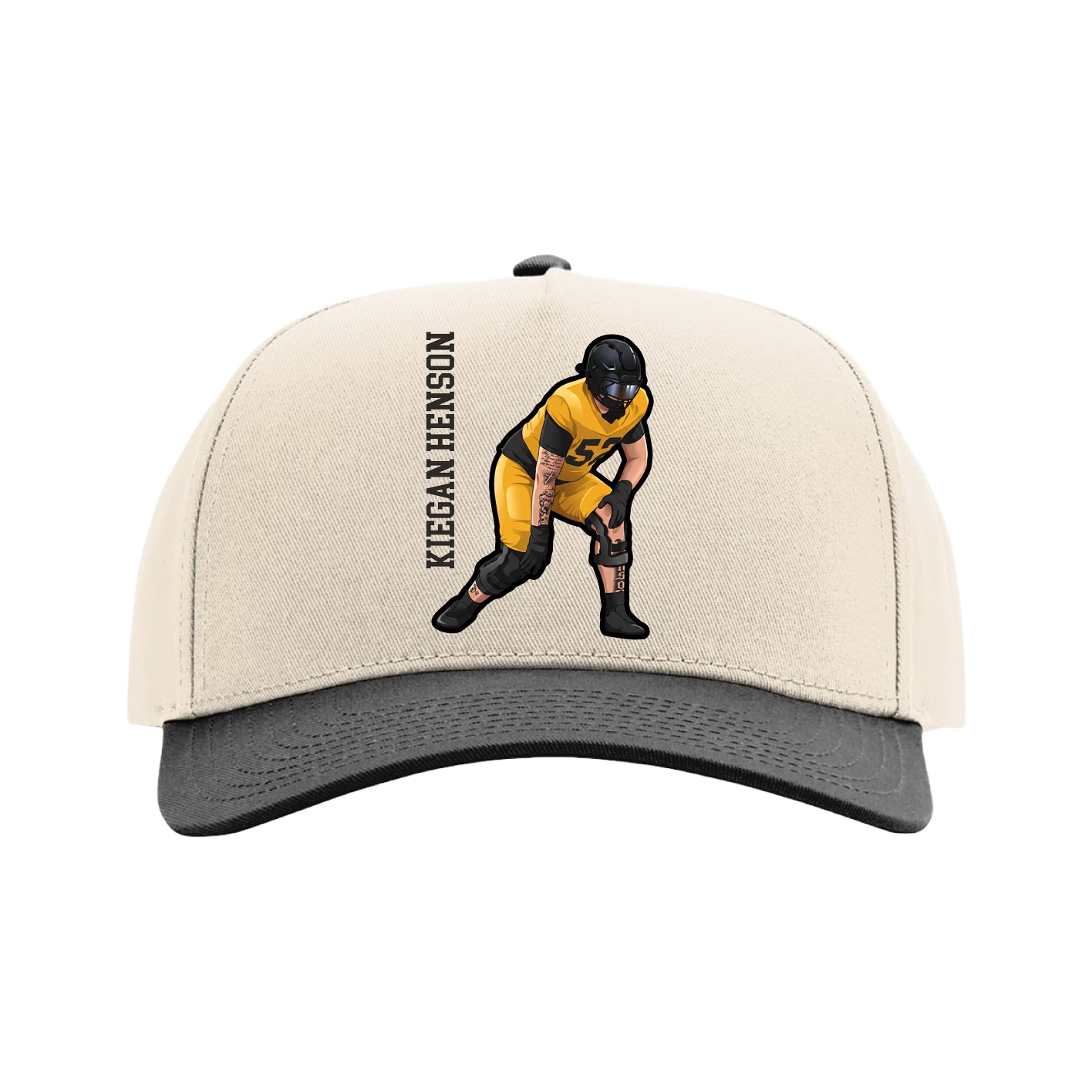 Full Fabric Five-Panel Champ Cap — Name Vertical in Cream/Black