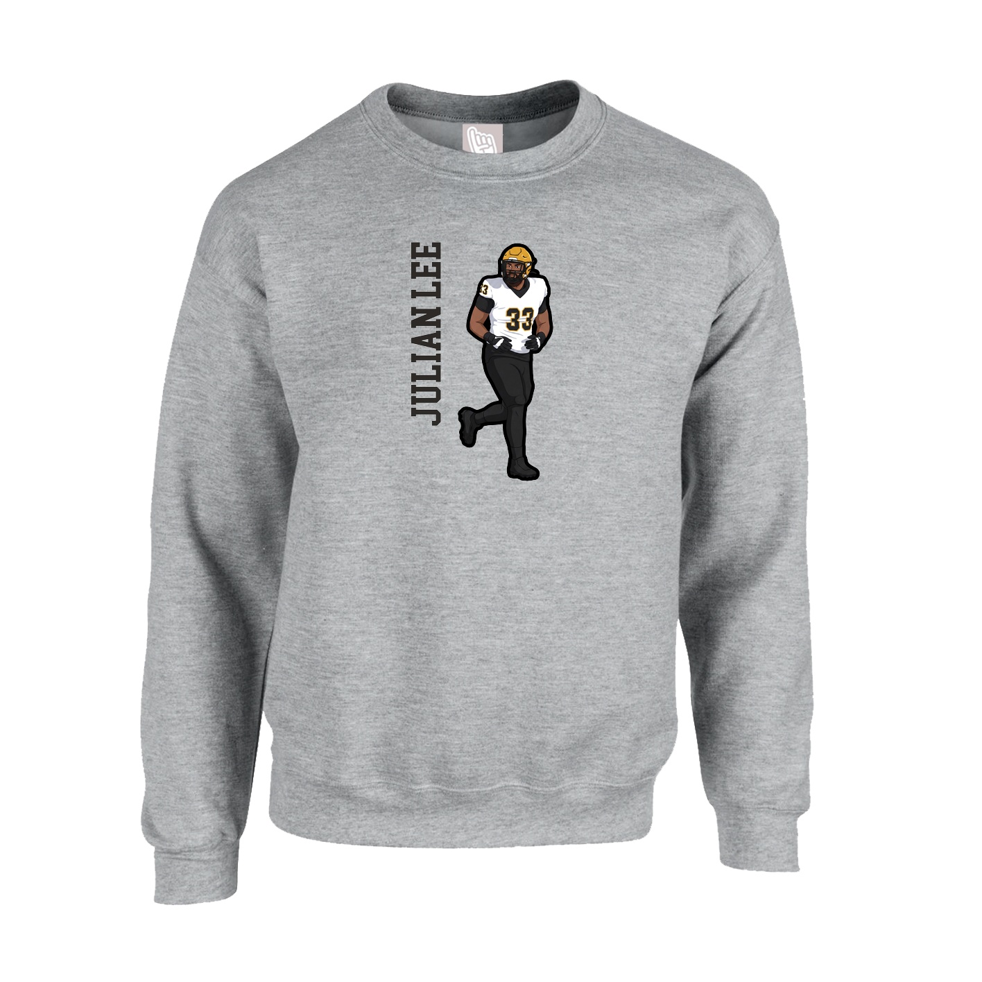 Fleece Crew — Name Vertical in Grey