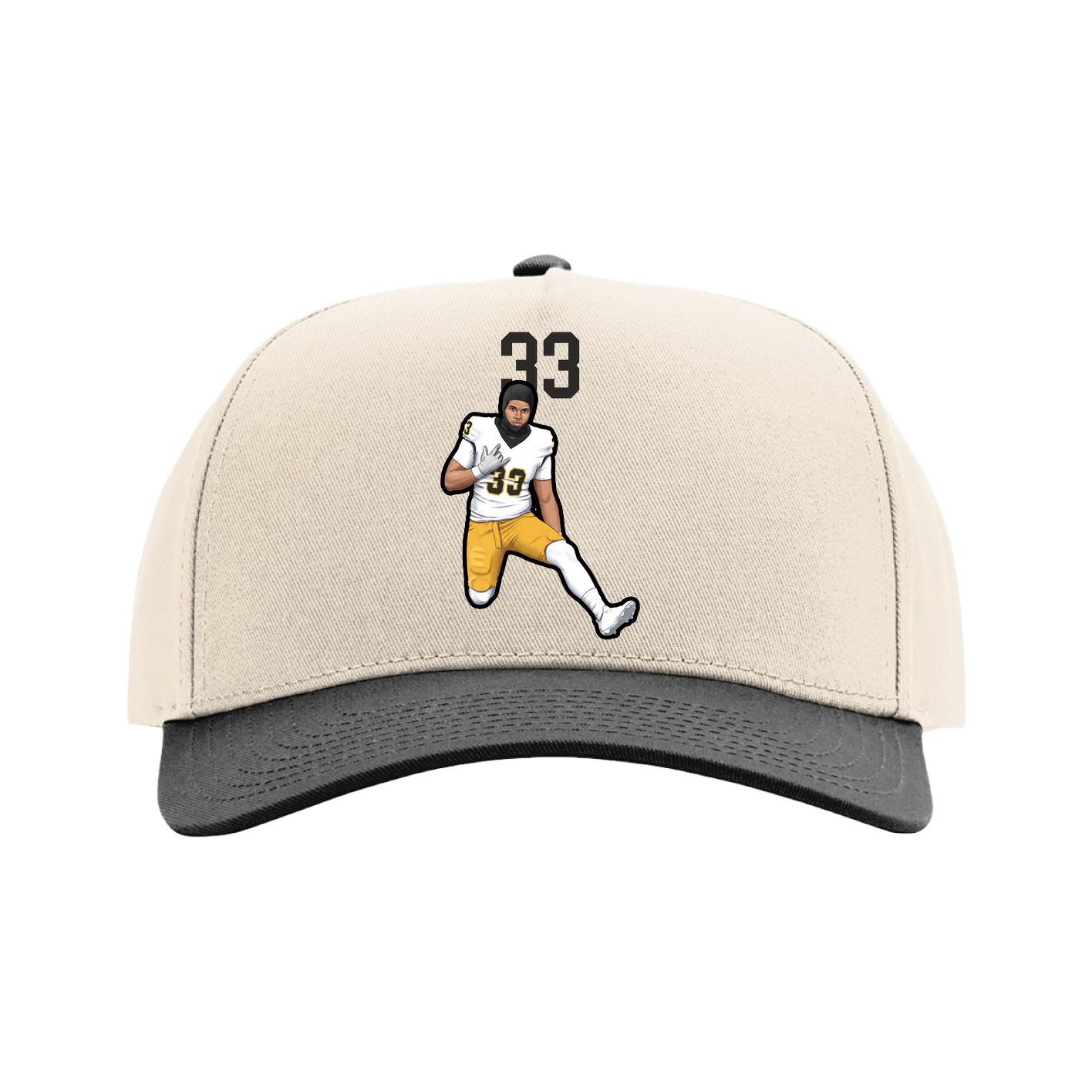 Full Fabric Five-Panel Champ Cap — Number Top in Cream/Black