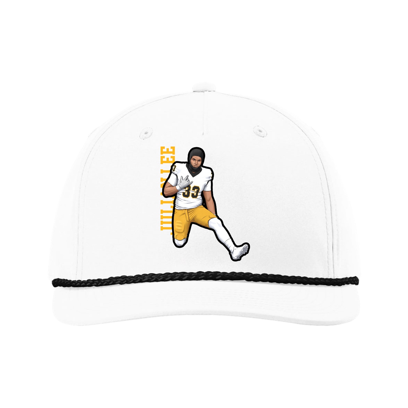 Five-Panel Classic Rope Cap — Name Vertical in White
