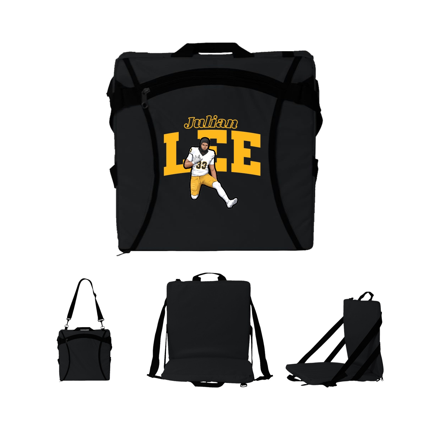Folding Stadium Seat — Name Arch in Black
