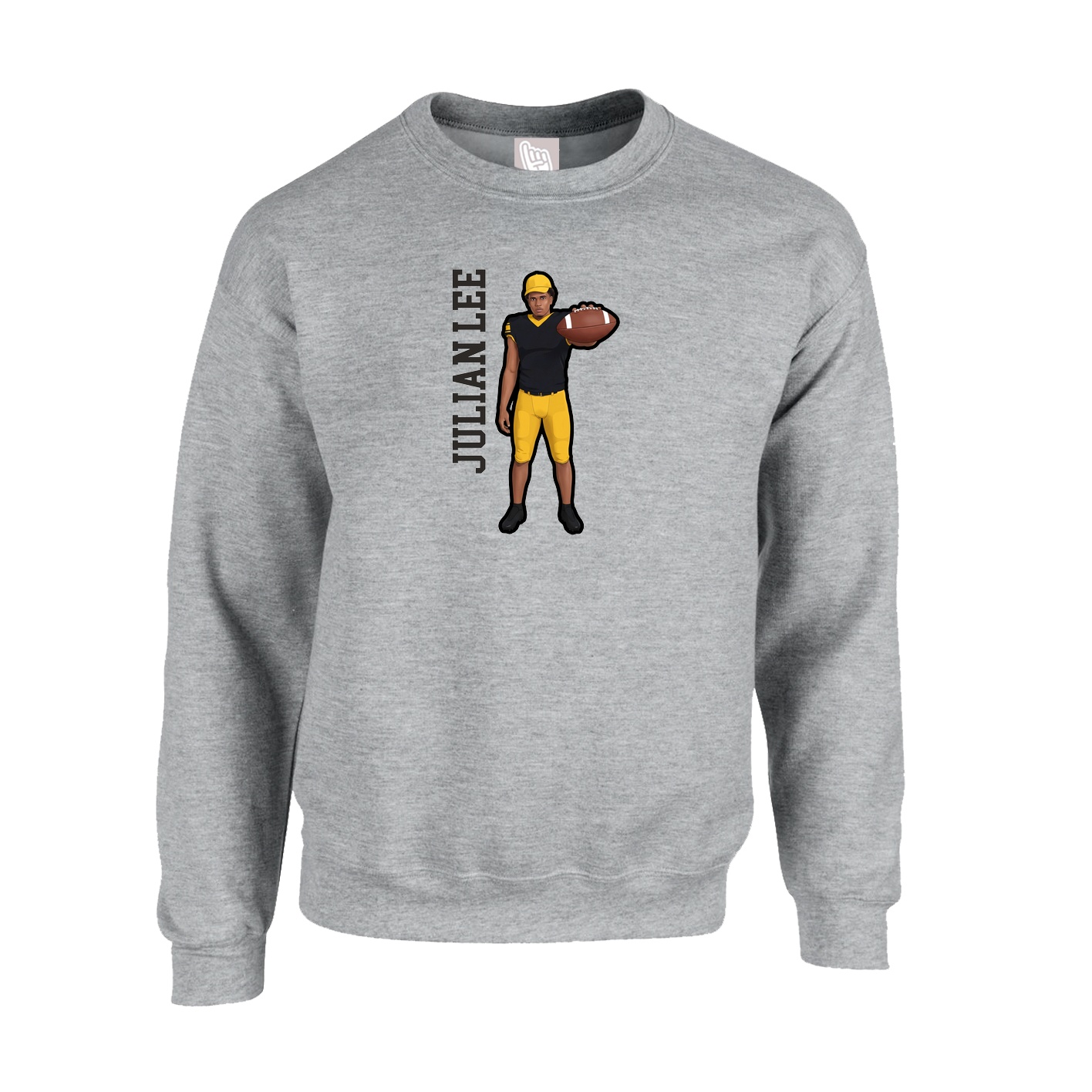 Fleece Crew — Name Vertical in Grey