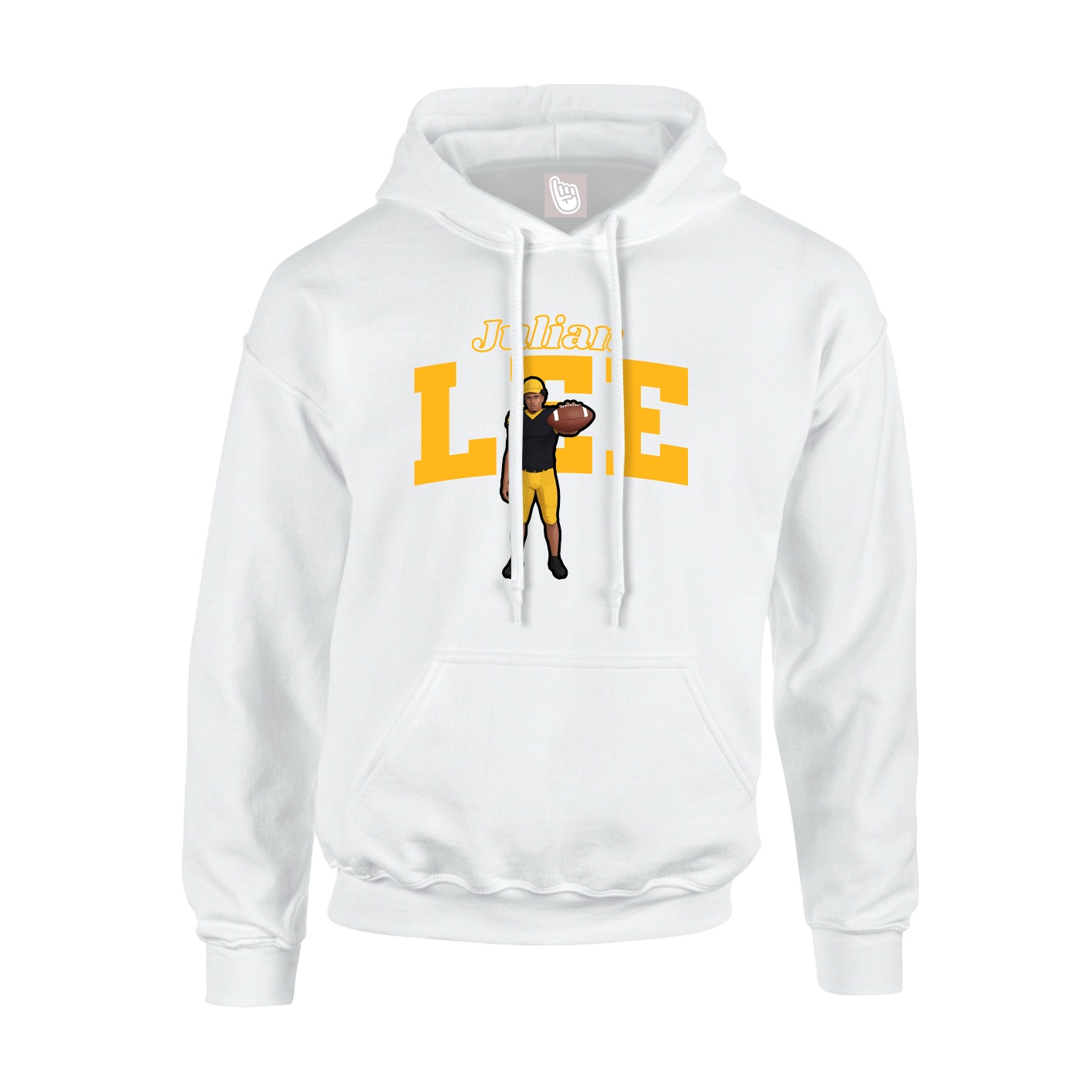 Youth Hoodie — Name Arch in White
