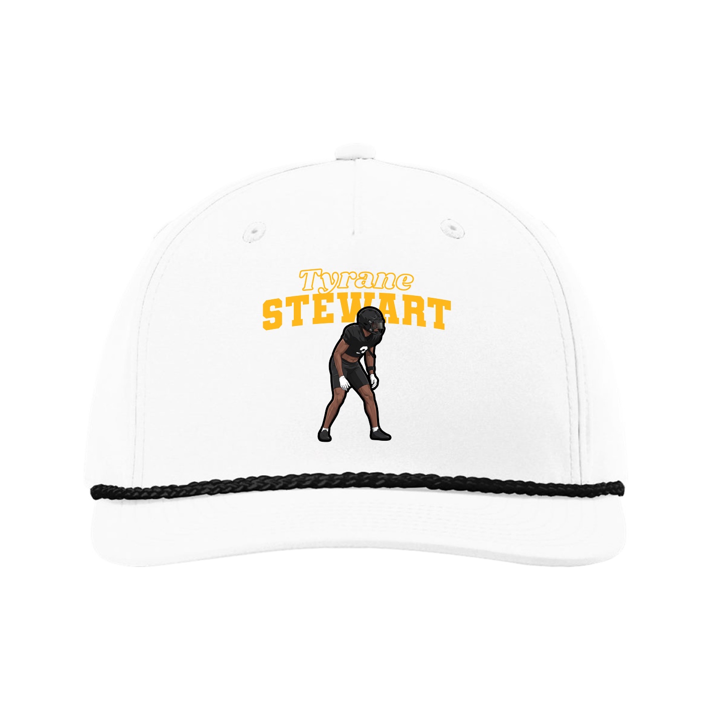 Five-Panel Classic Rope Cap — Name Arch in White