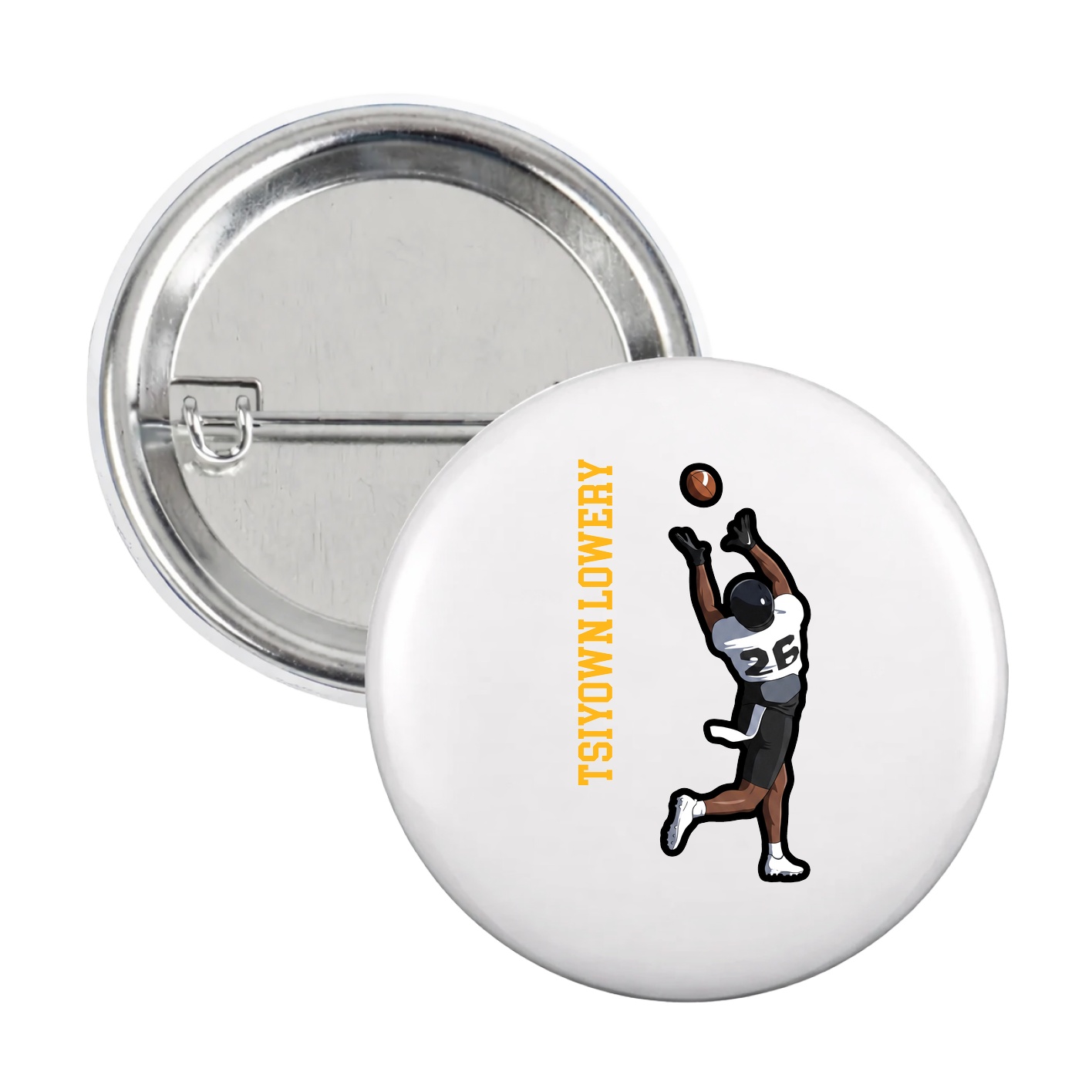 Game Day Button — Name Vertical in White
