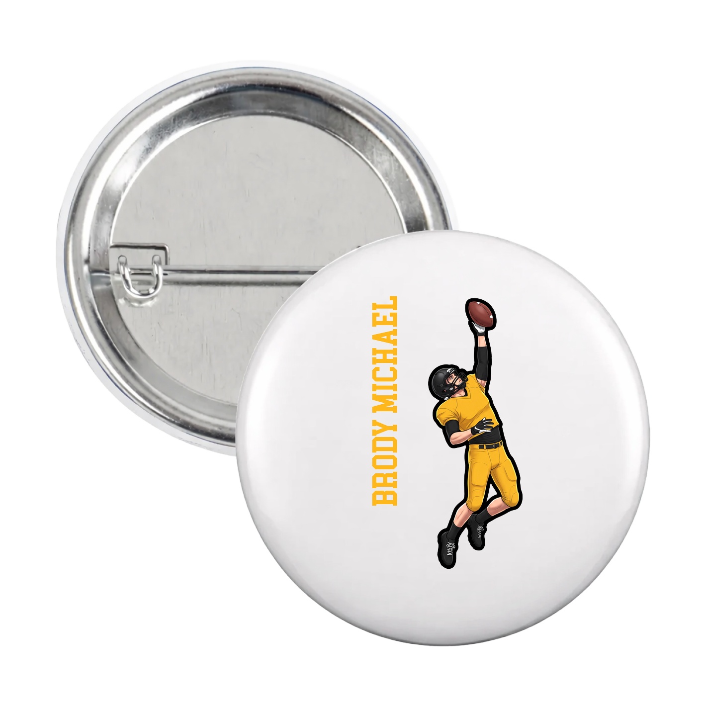Game Day Button — Name Vertical in White