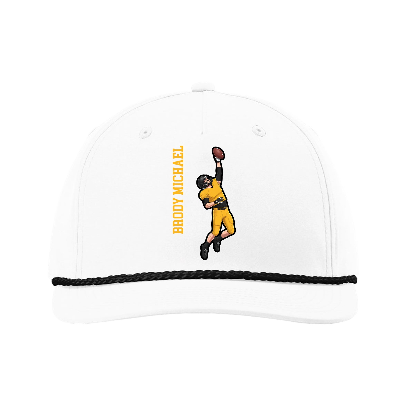 Five-Panel Classic Rope Cap — Name Vertical in White