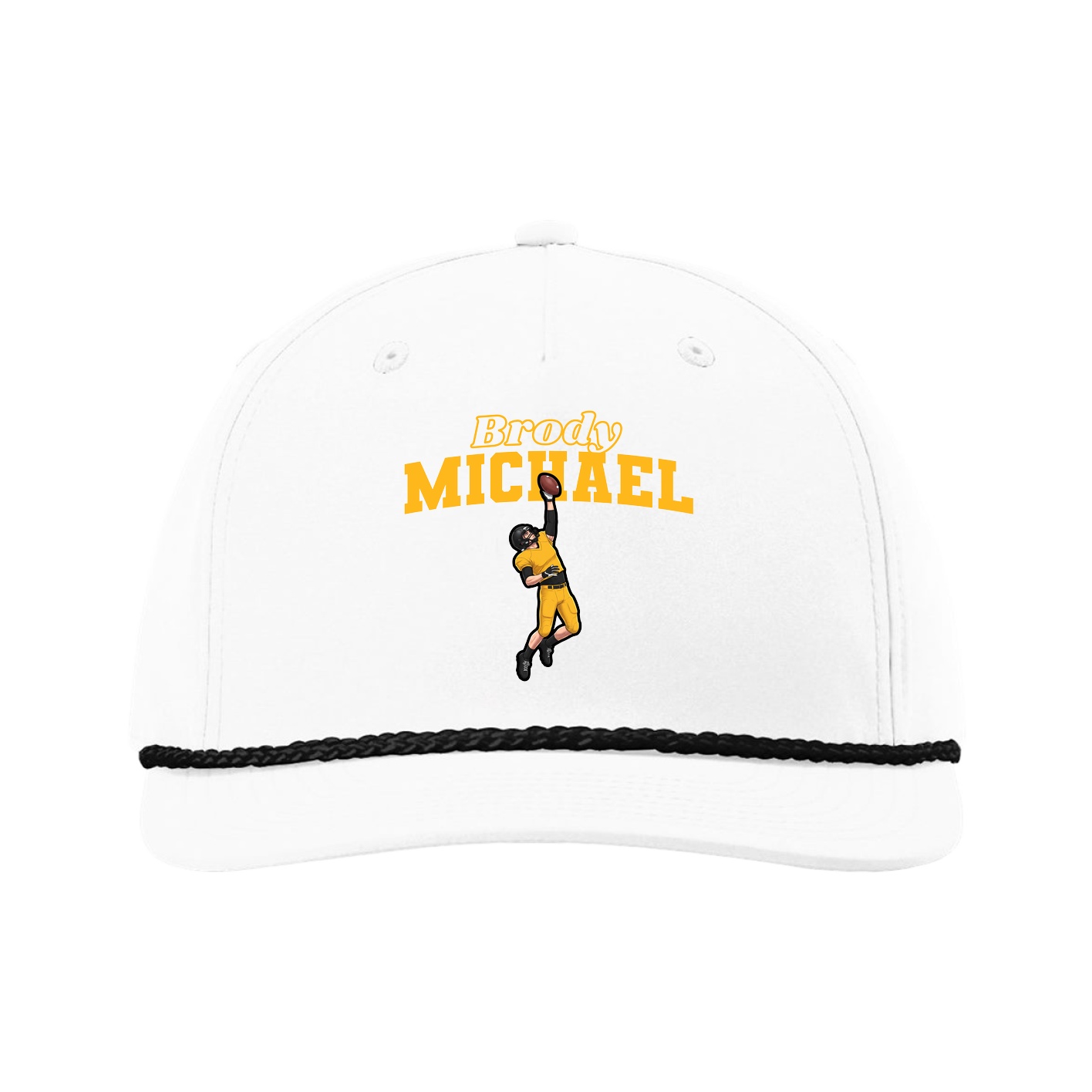 Five-Panel Classic Rope Cap — Name Arch in White