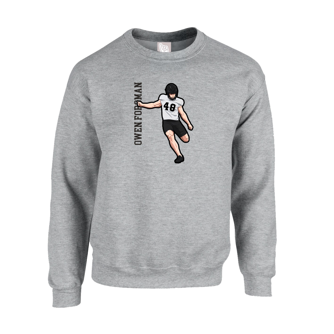Fleece Crew — Name Vertical in Grey