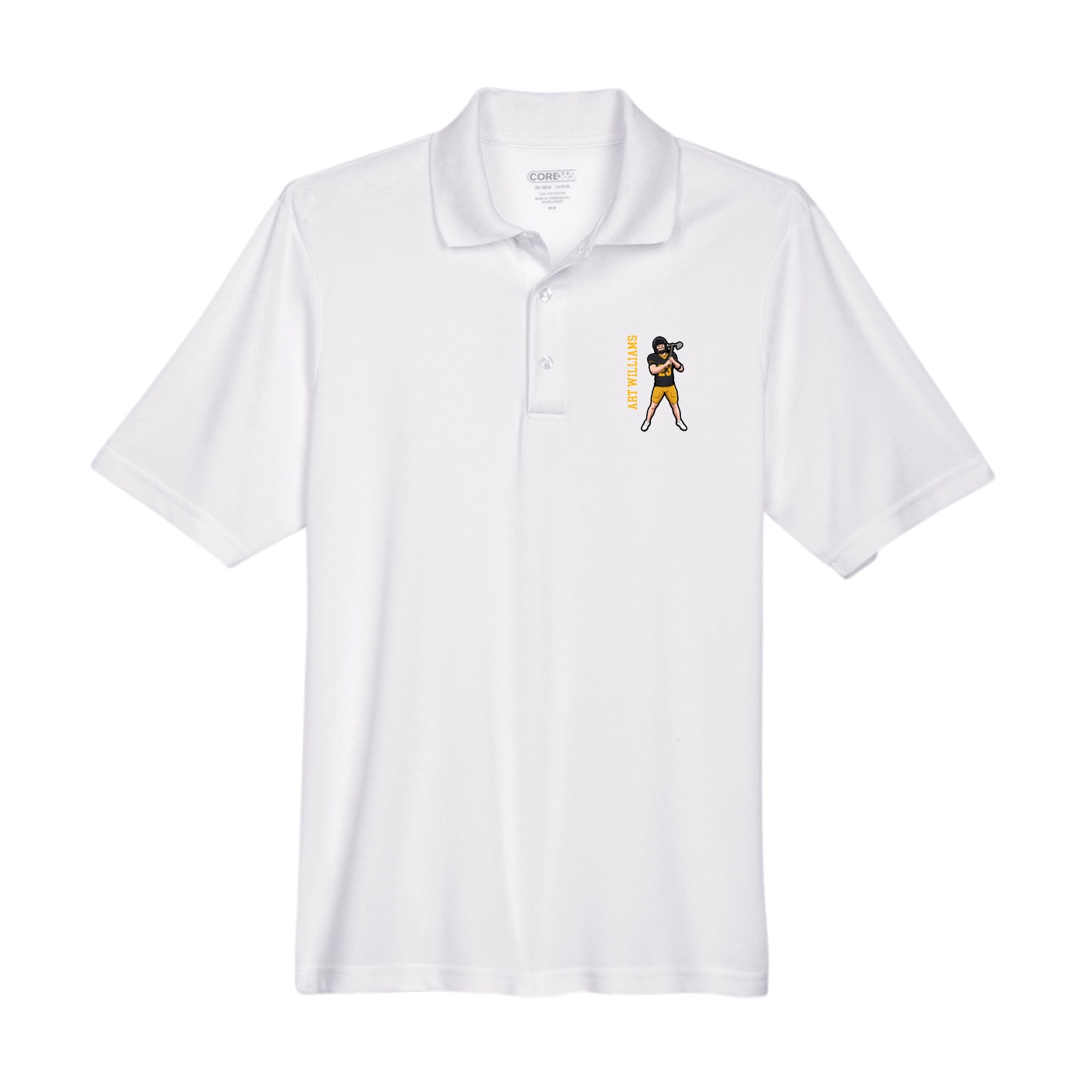 Performance Polo — Name Vertical in White