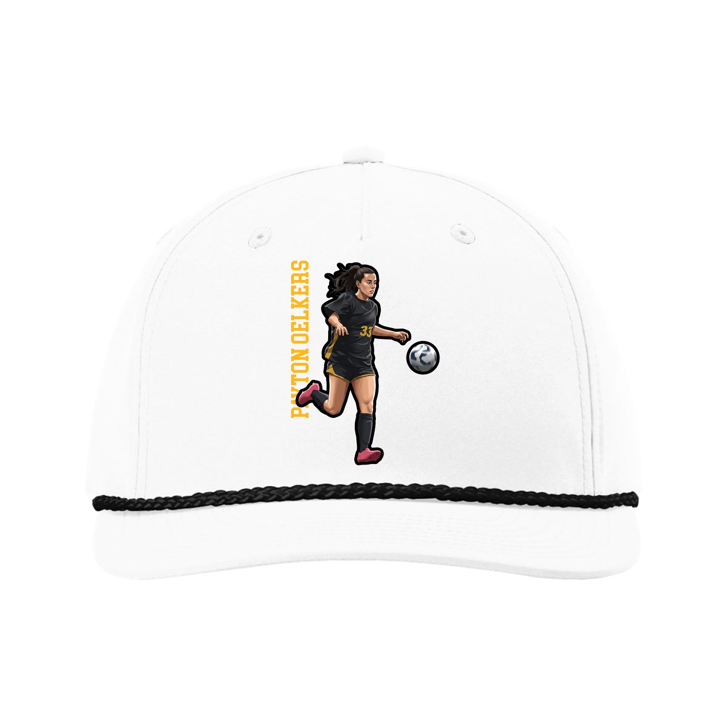 Five-Panel Classic Rope Cap — Name Vertical in White