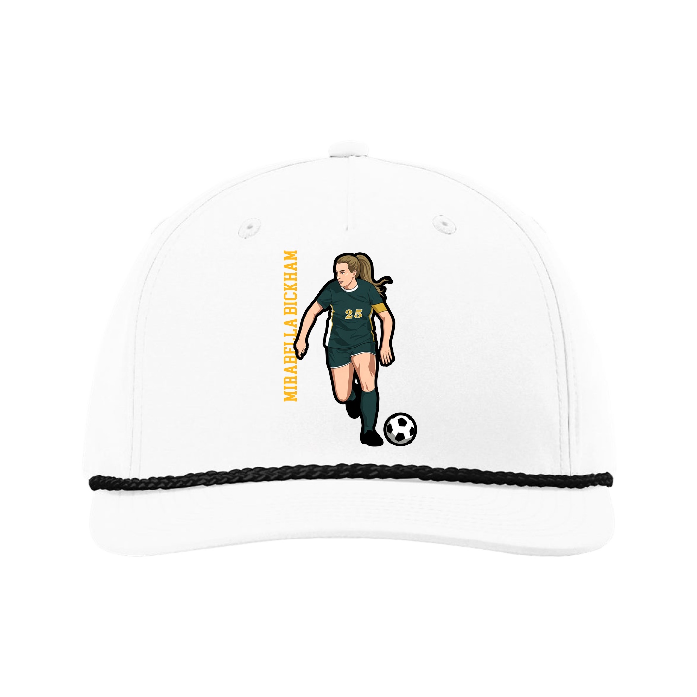 Five-Panel Classic Rope Cap — Name Vertical in White