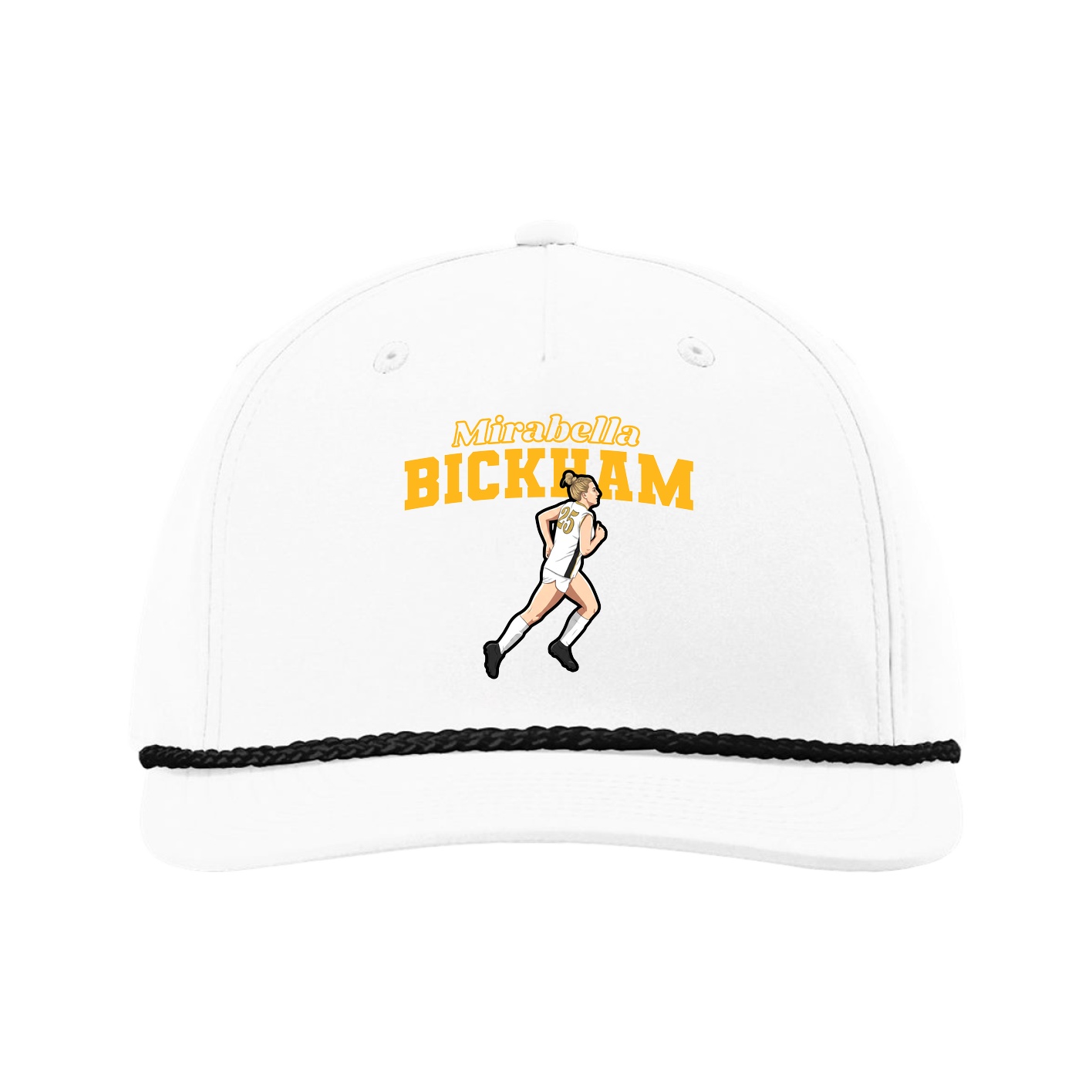 Five-Panel Classic Rope Cap — Name Arch in White