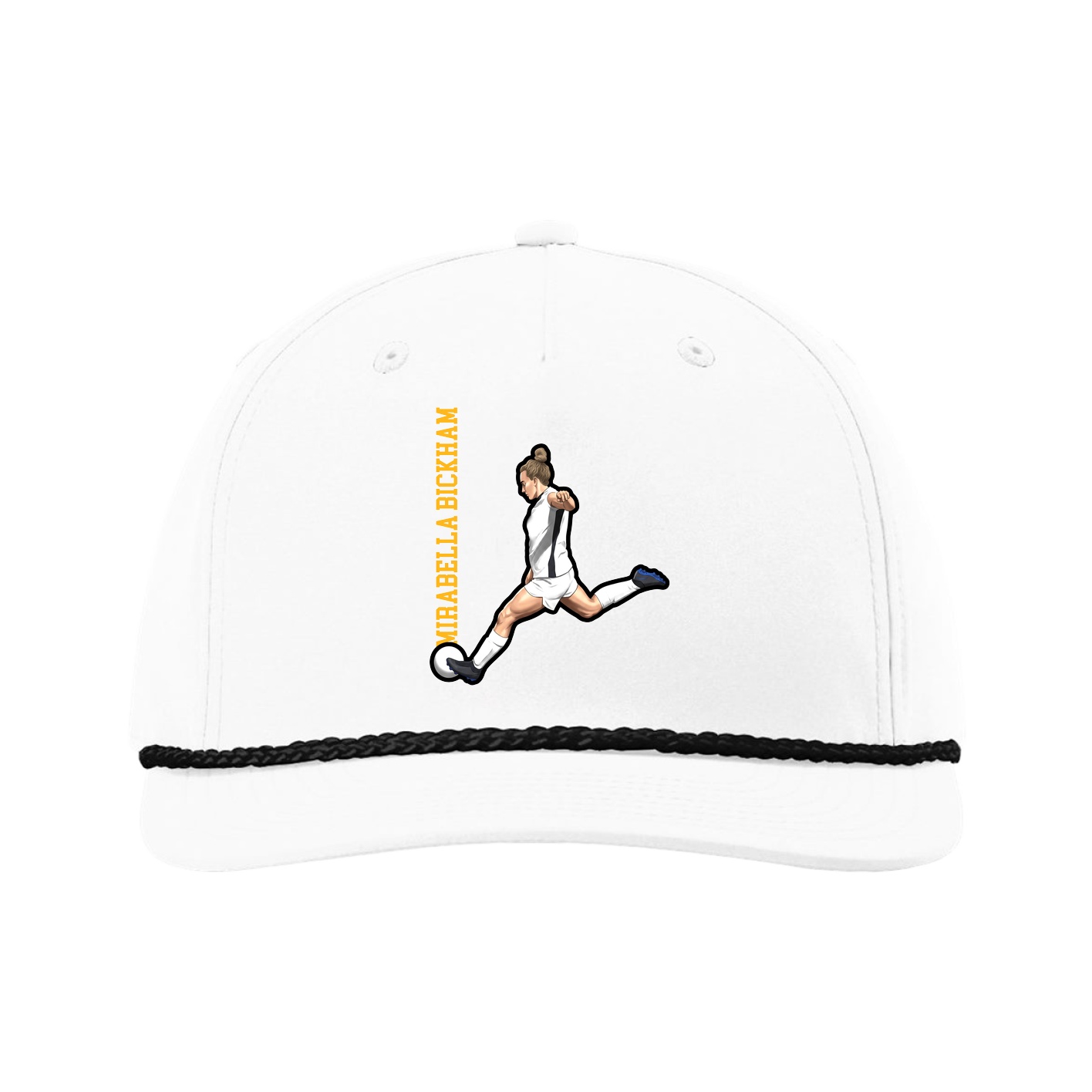Five-Panel Classic Rope Cap — Name Vertical in White