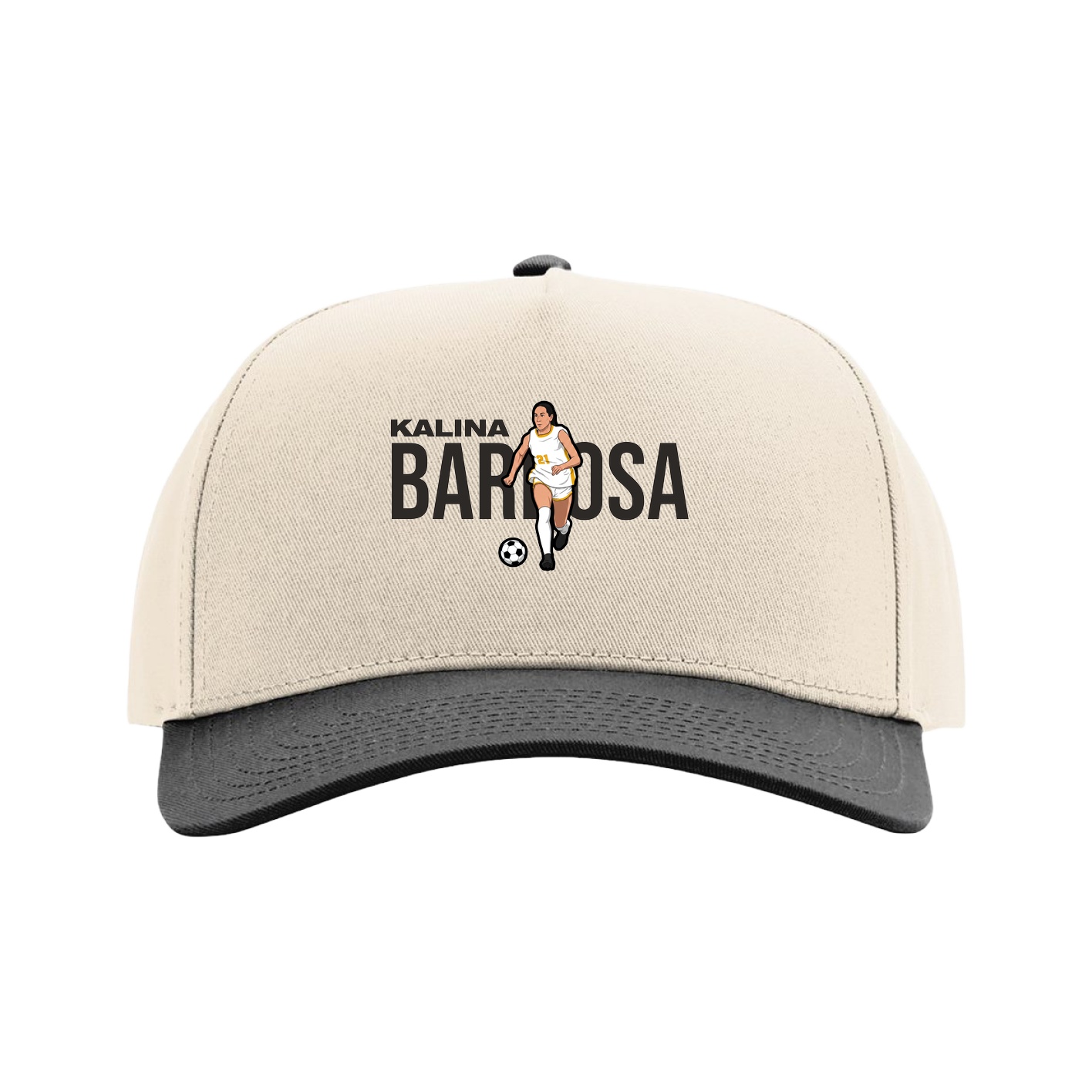 Full Fabric Five-Panel Champ Cap — Player Name in Cream/Black