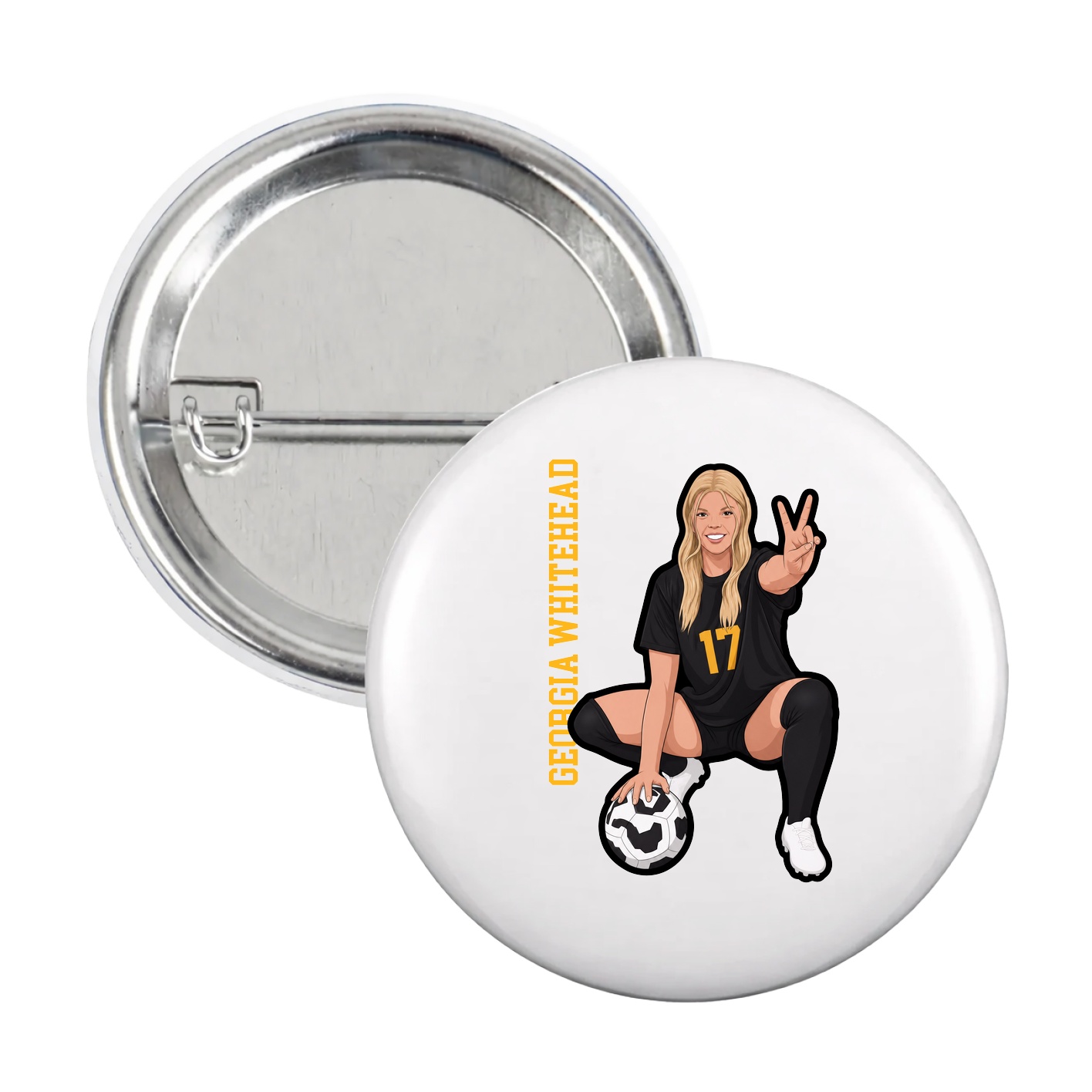 Game Day Button — Name Vertical in White