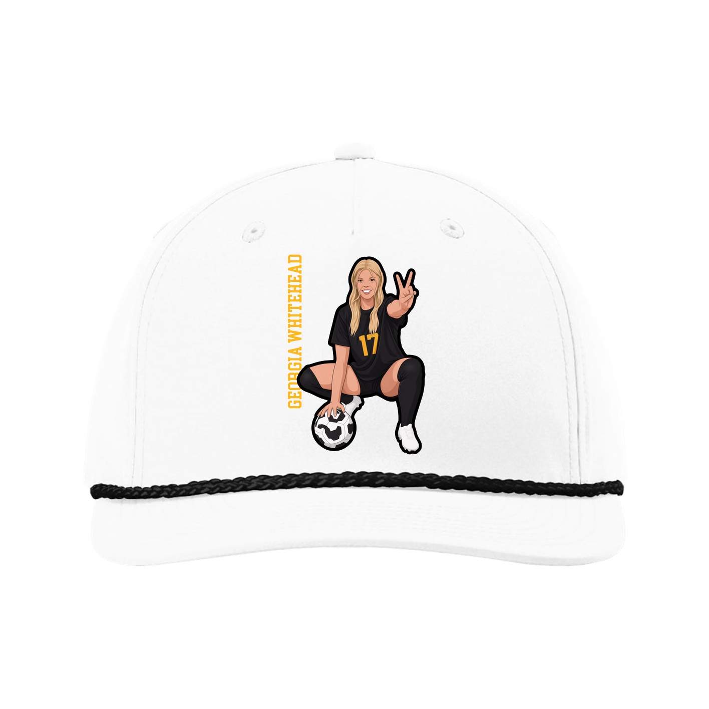 Five-Panel Classic Rope Cap — Name Vertical in White
