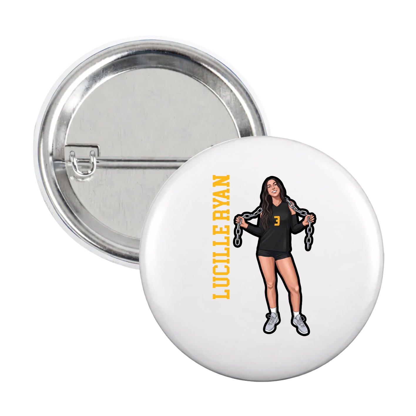 Game Day Button — Name Vertical in White