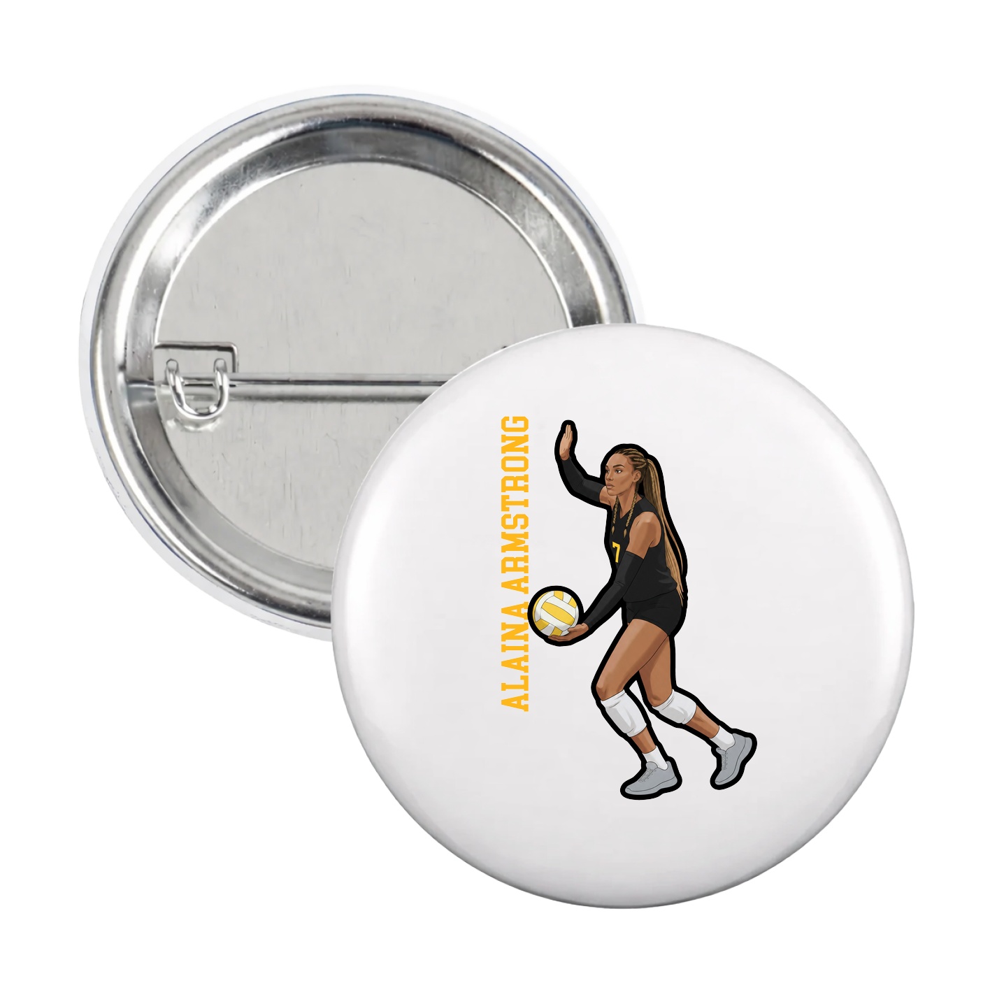 Game Day Button — Name Vertical in White