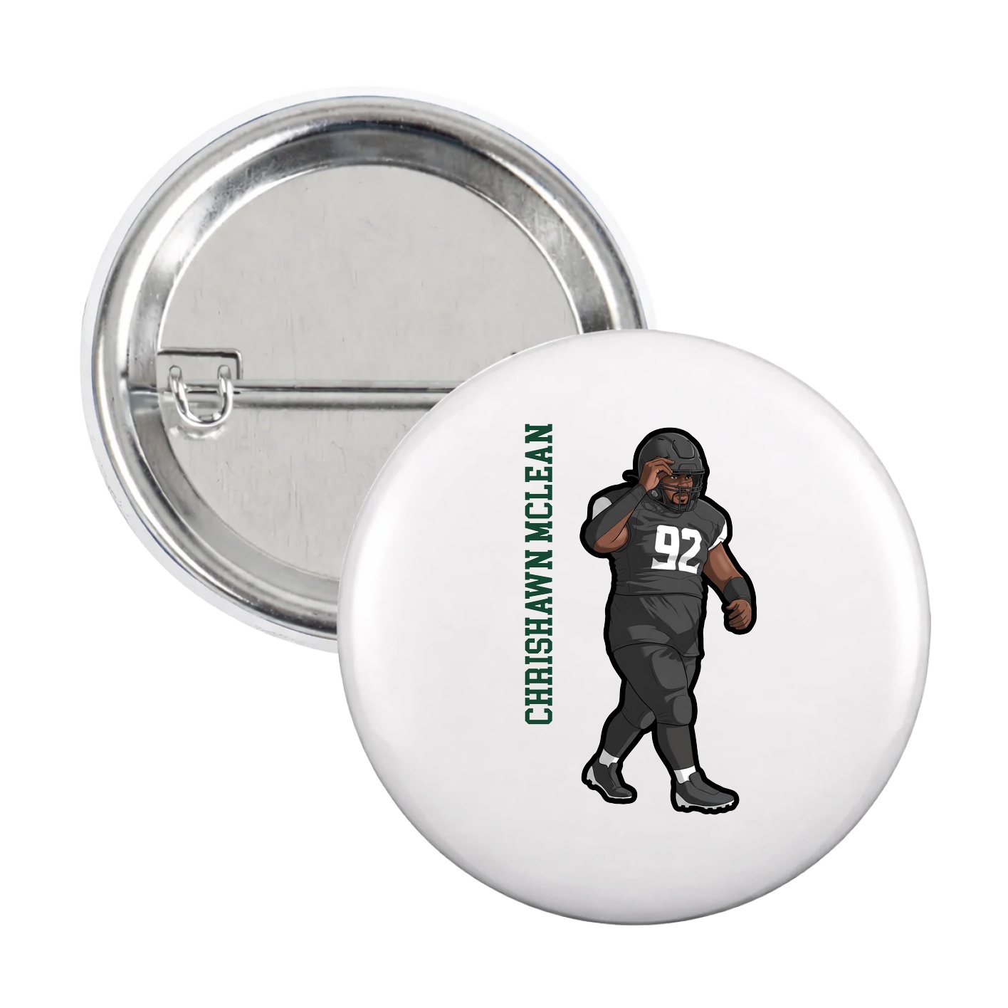 Game Day Button — Name Vertical in White