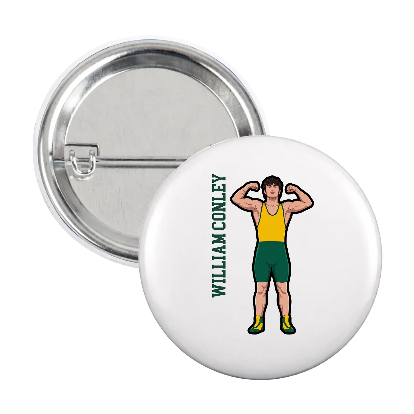 Game Day Button — Name Vertical in White