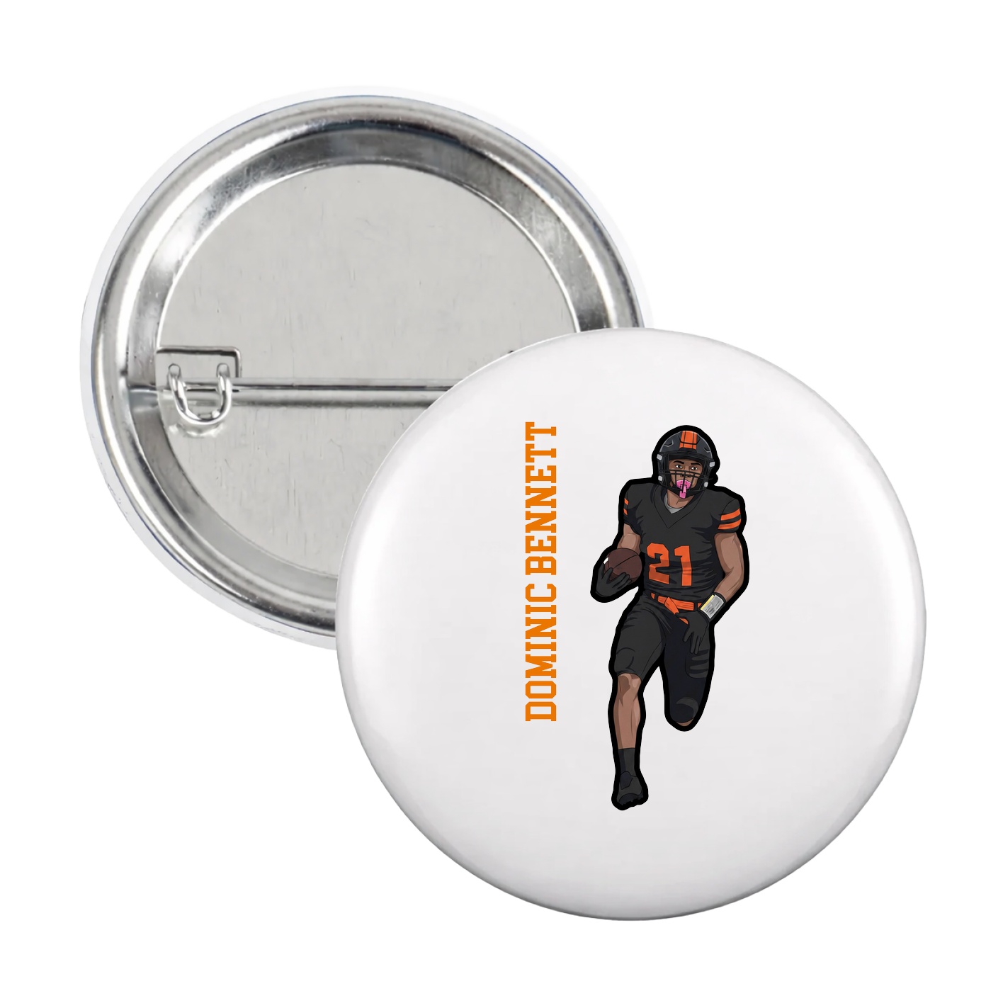 Game Day Button — Name Vertical in White