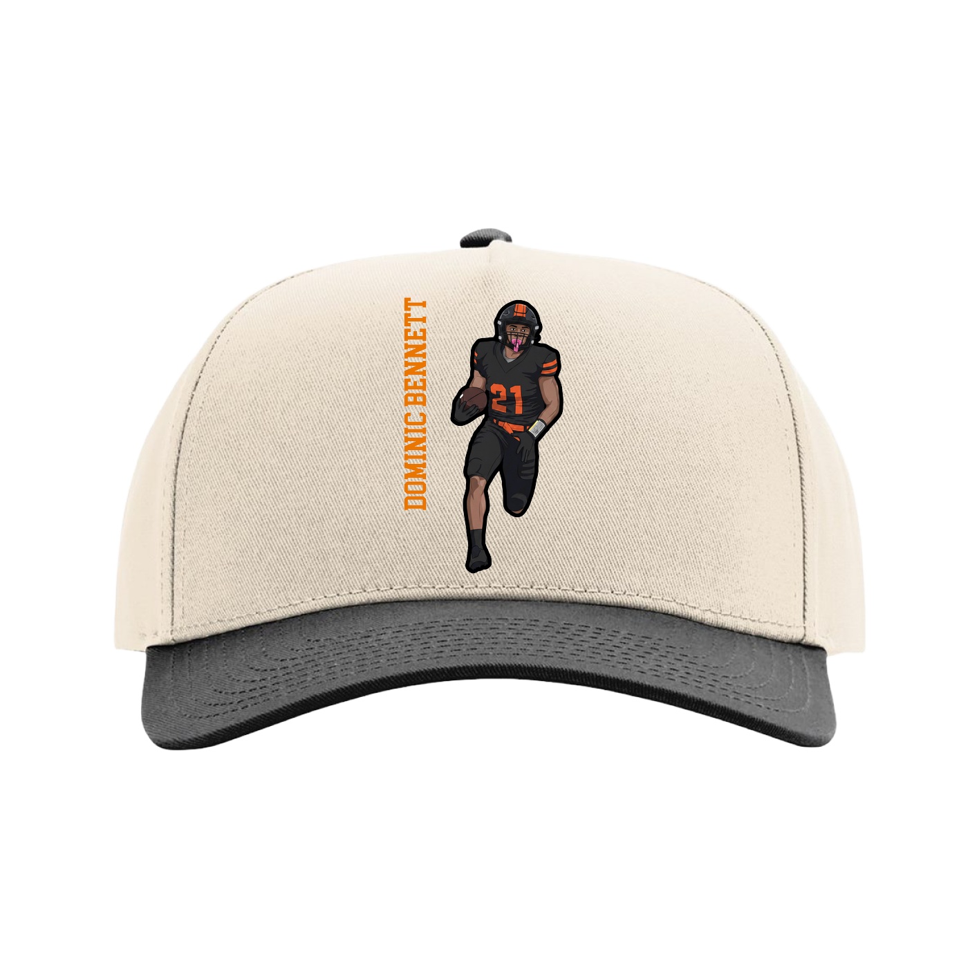 Full Fabric Five-Panel Champ Cap — Name Vertical in Cream/Black