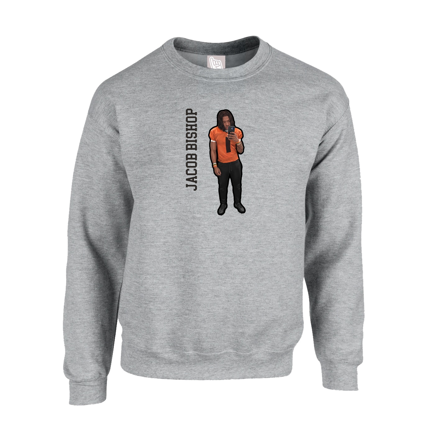 Fleece Crew — Name Vertical in Grey