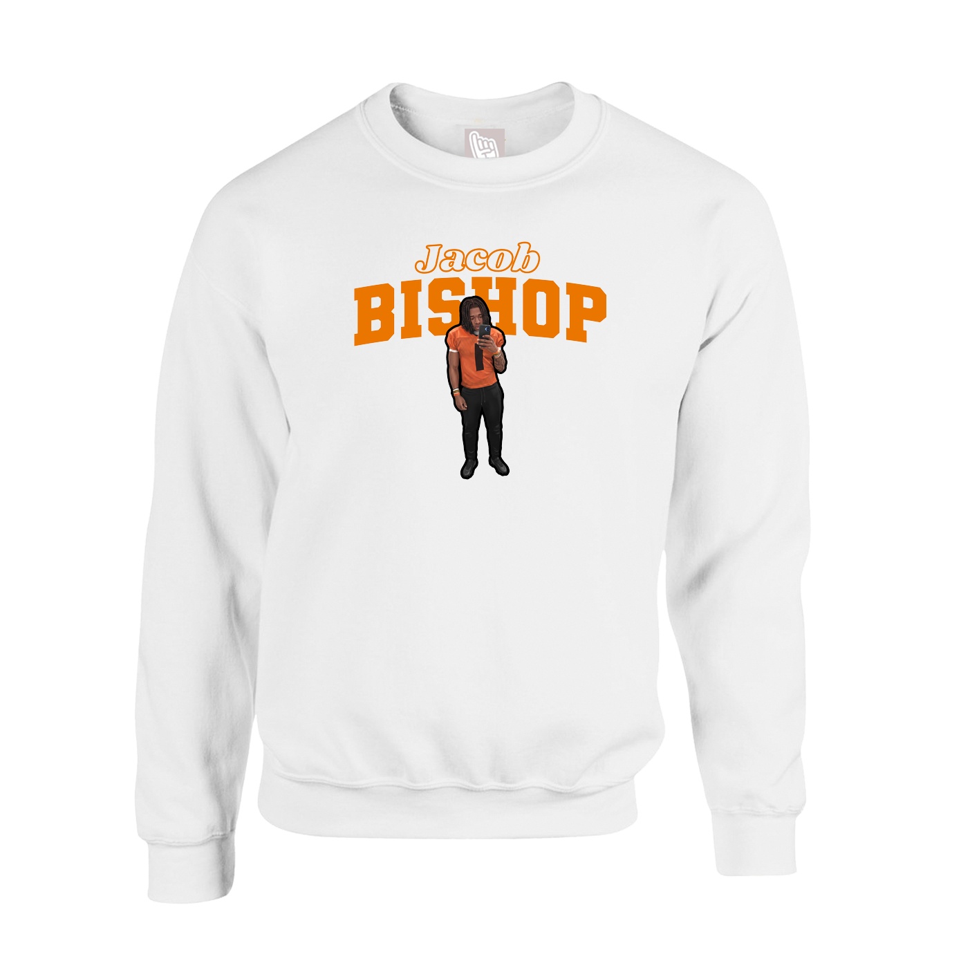 Fleece Crew — Name Arch in White